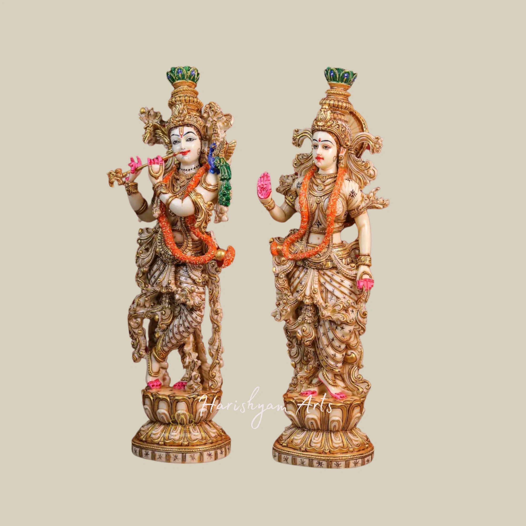 15" Exquisite Marble Radha Krishna Statue for Home Decor