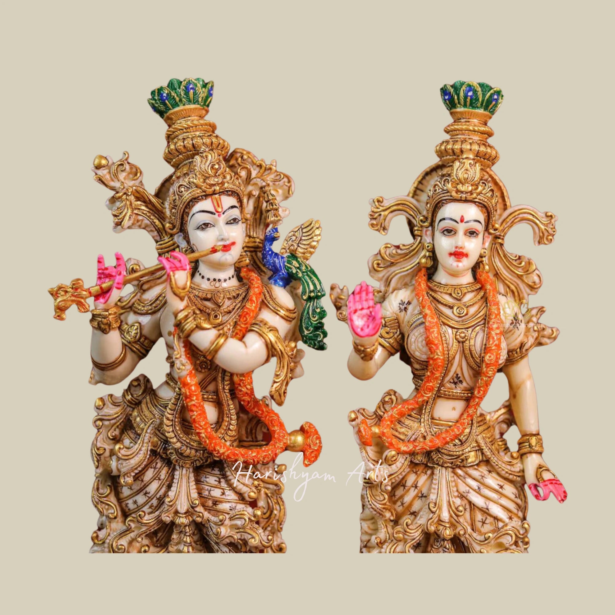 15" Exquisite Marble Radha Krishna Statue for Home Decor