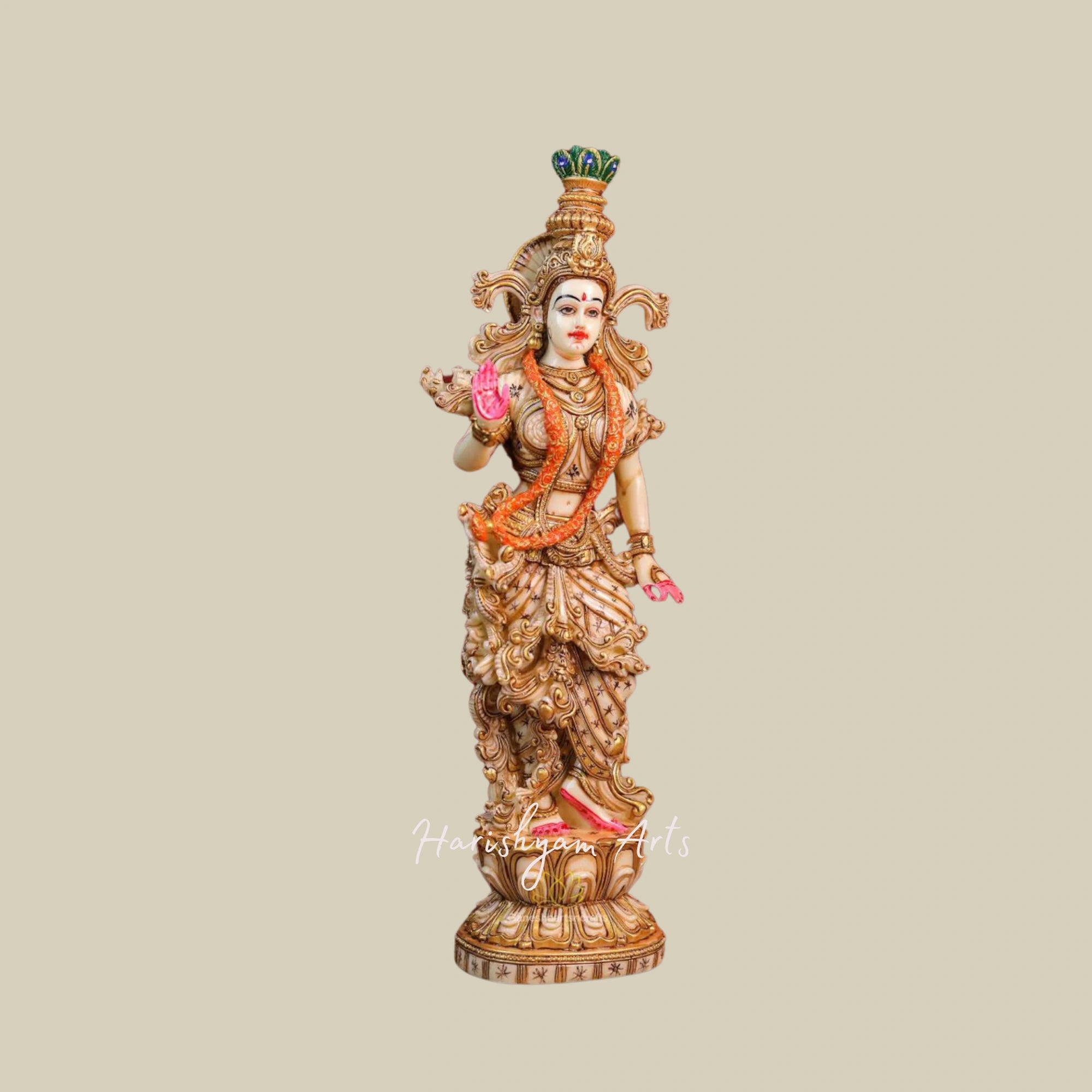 15" Exquisite Marble Radha Krishna Statue for Home Decor