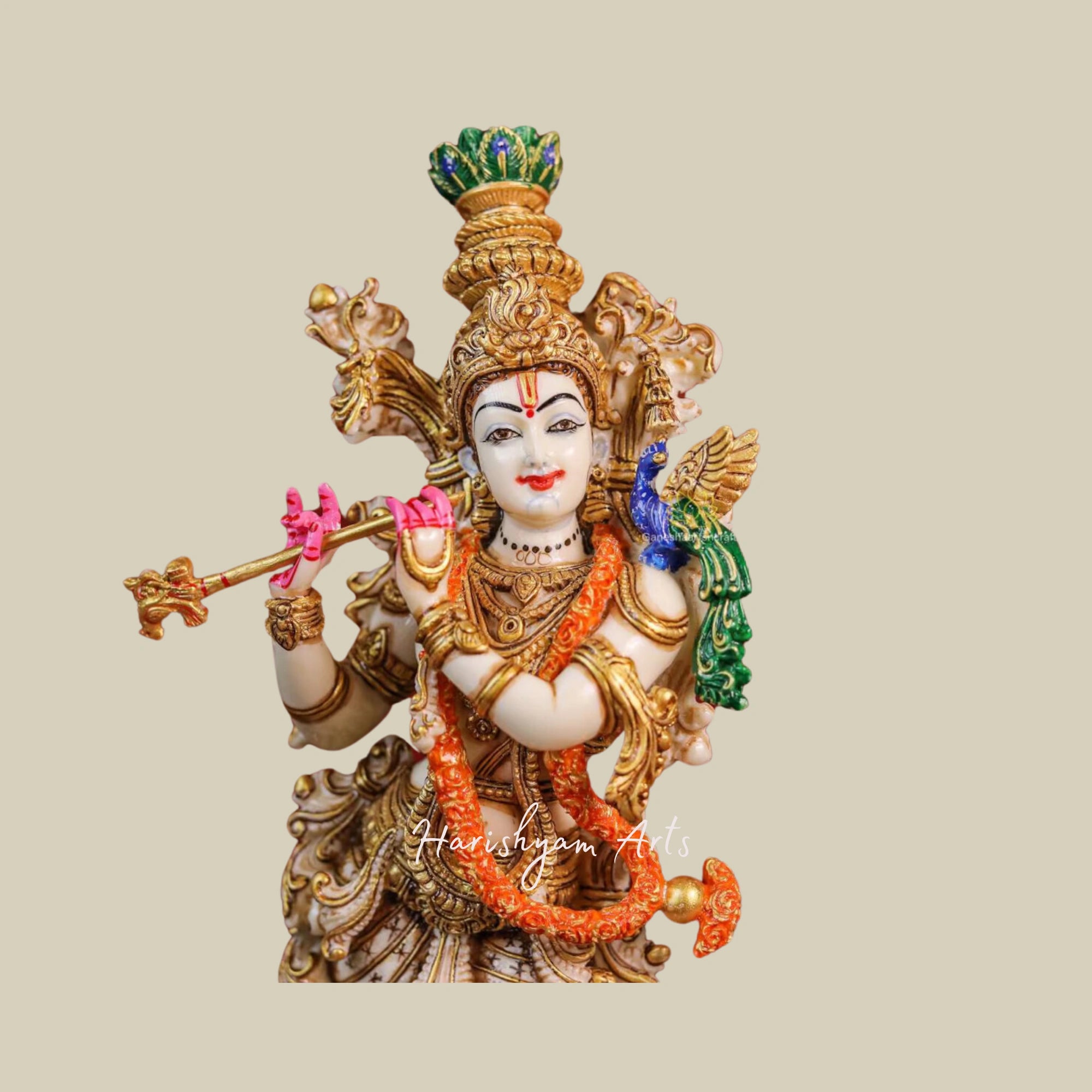 15" Exquisite Marble Radha Krishna Statue for Home Decor