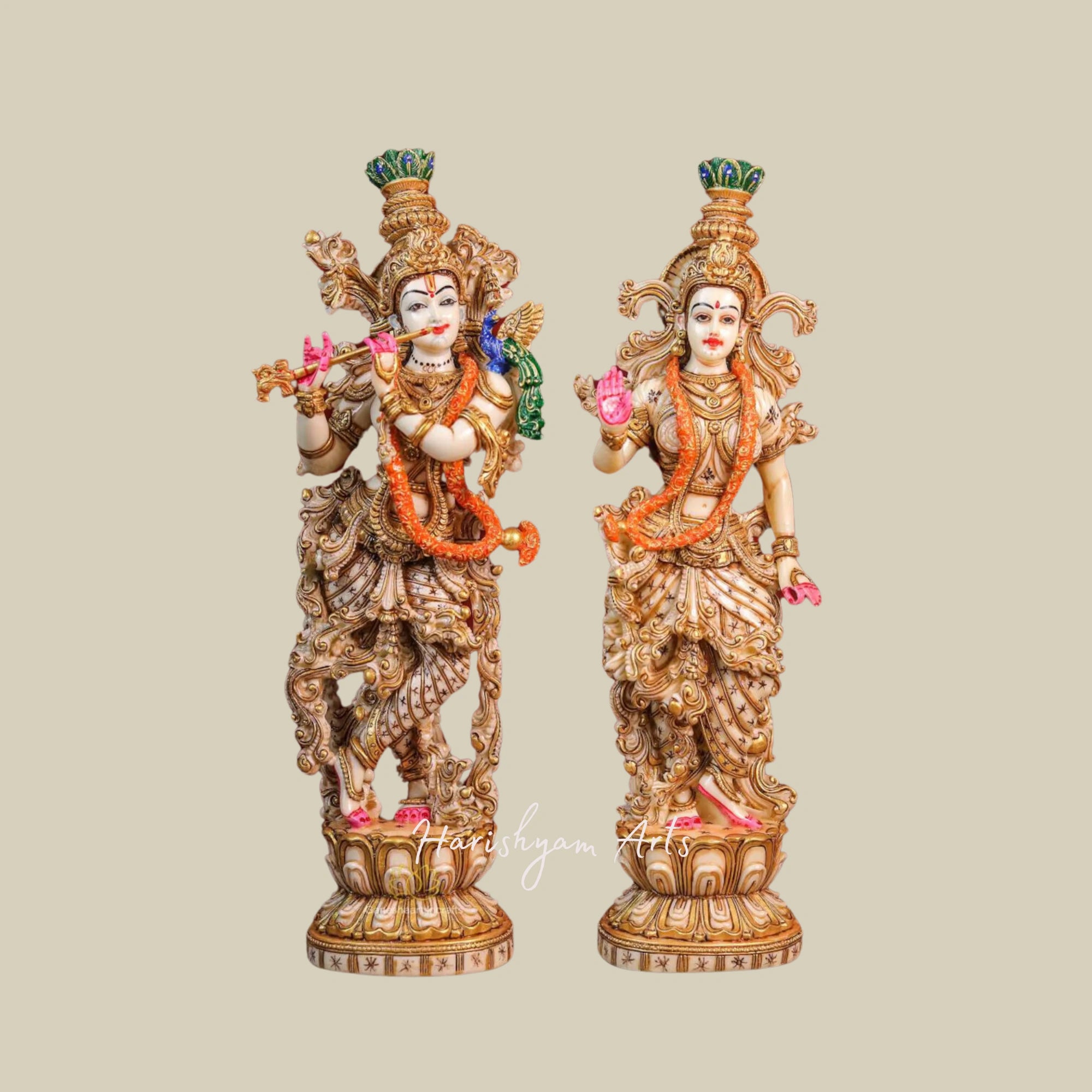 15" Exquisite Marble Radha Krishna Statue for Home Decor