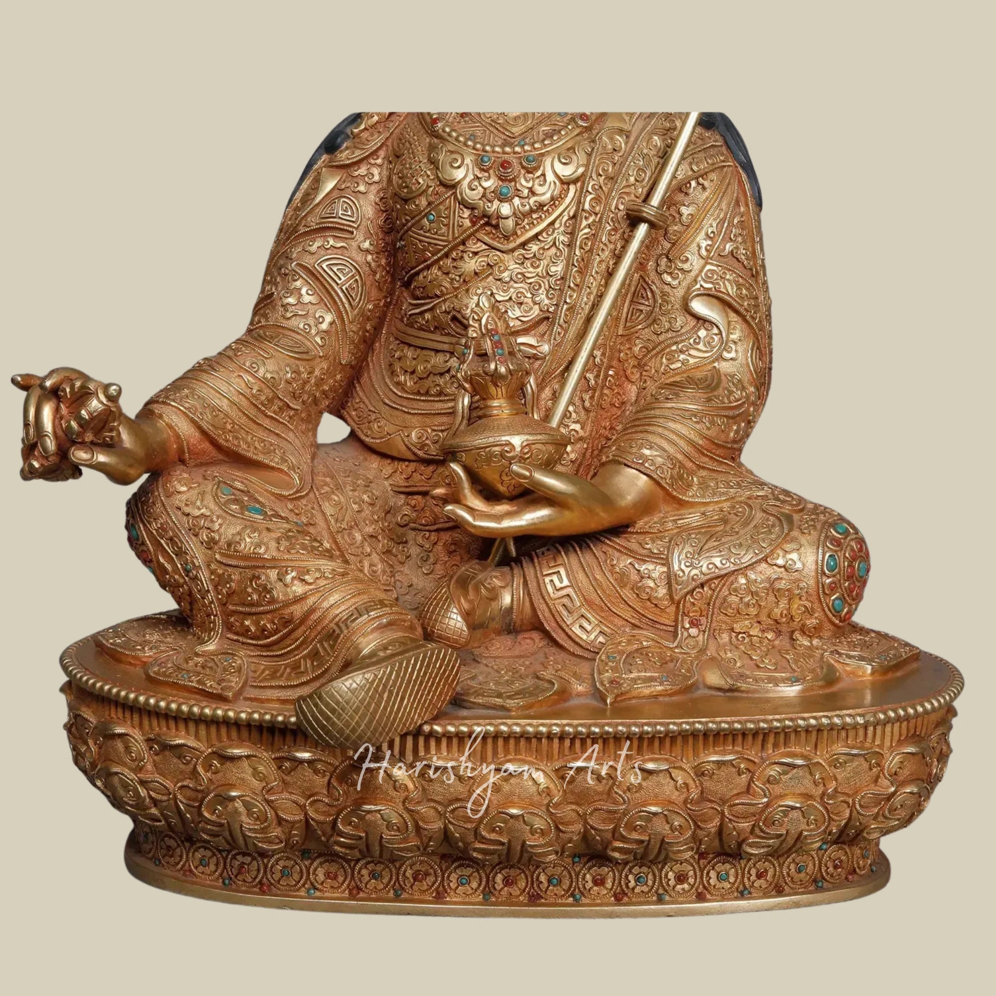 15" Exquisite Seated Guru Padmasambhava Statue Fine Nepal Craftsmanship