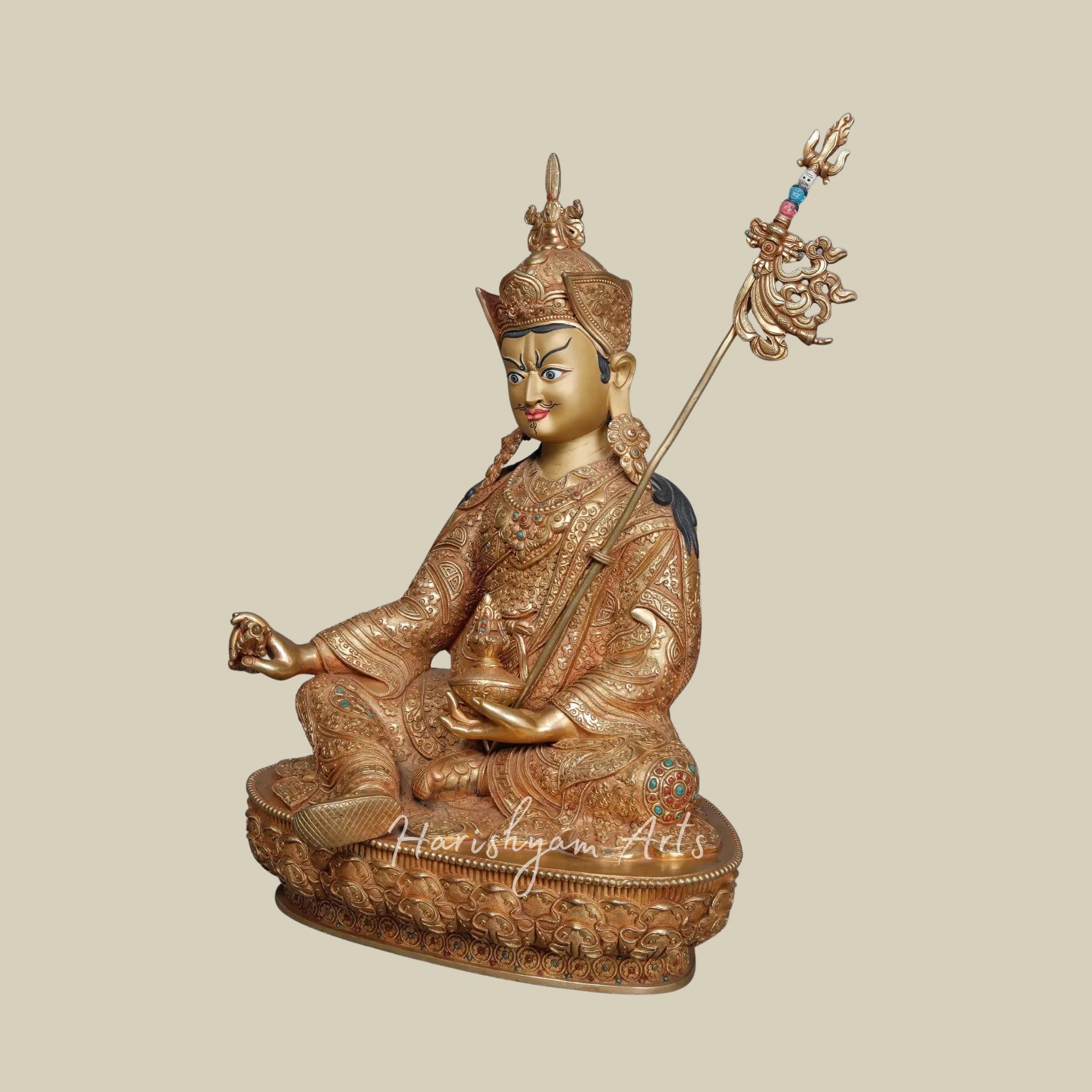 15" Exquisite Seated Guru Padmasambhava Statue Fine Nepal Craftsmanship