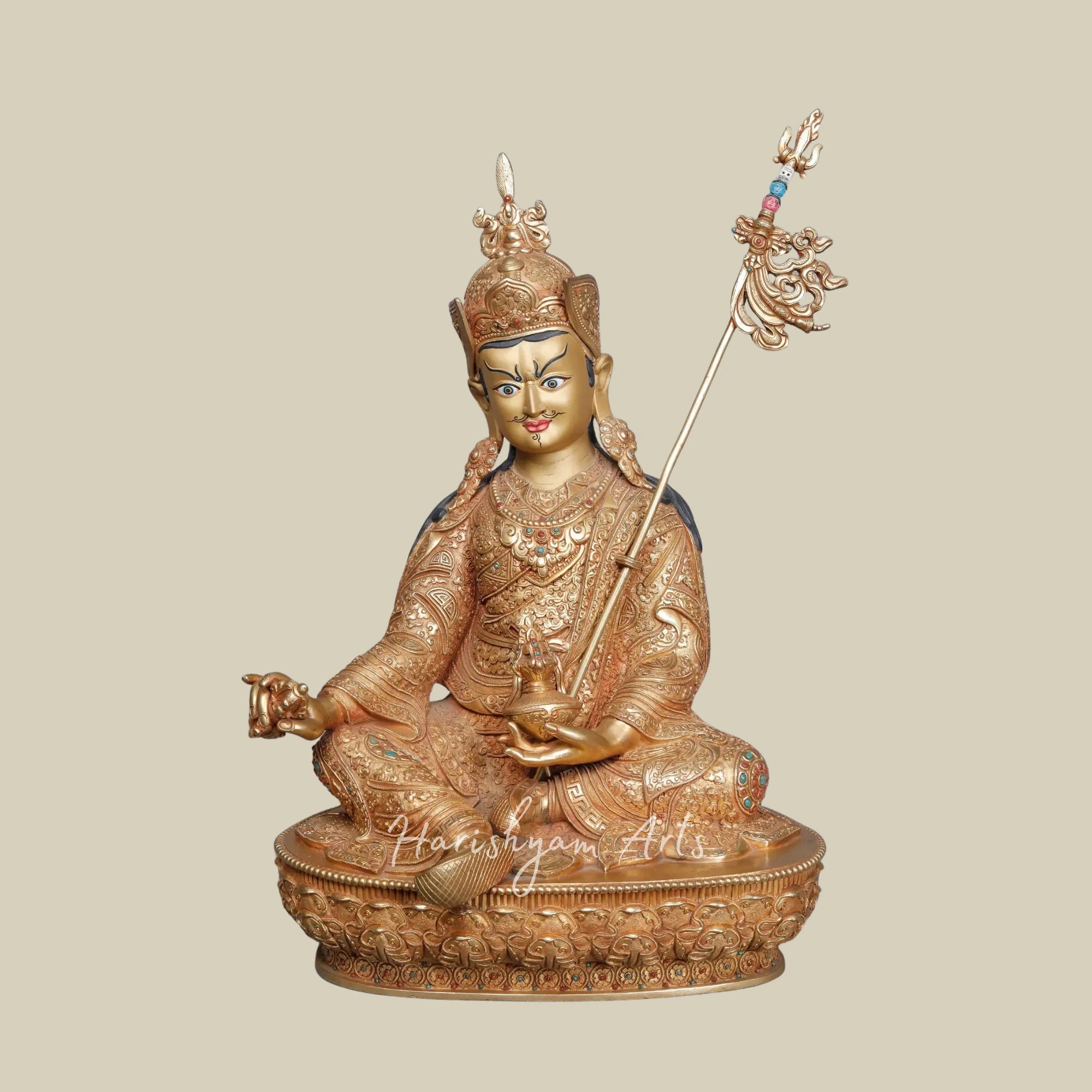15" Exquisite Seated Guru Padmasambhava Statue Fine Nepal Craftsmanship