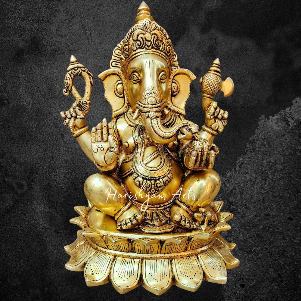 15" Finely Carved Lord Ganesh Brass Statue