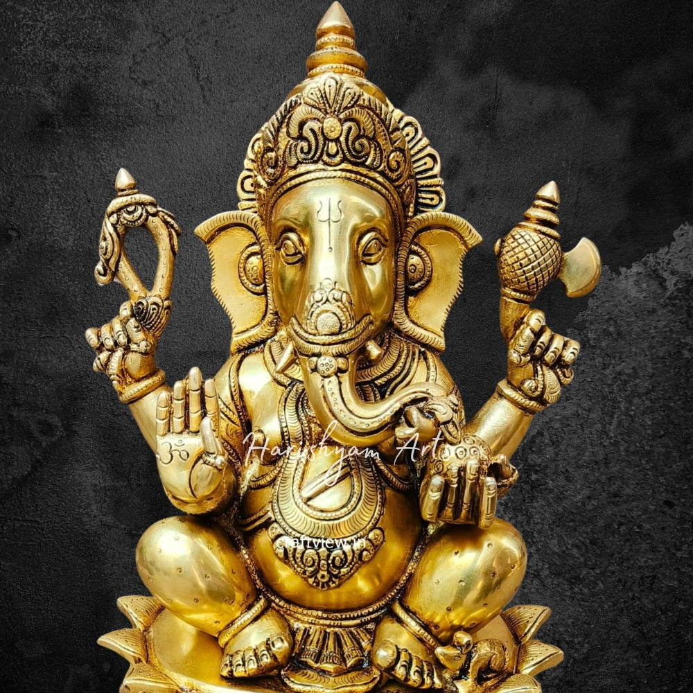 15" Finely Carved Lord Ganesh Brass Statue