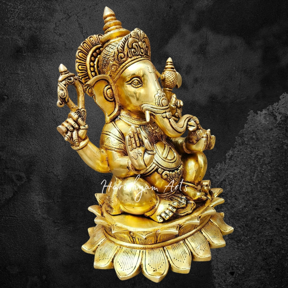 15" Finely Carved Lord Ganesh Brass Statue