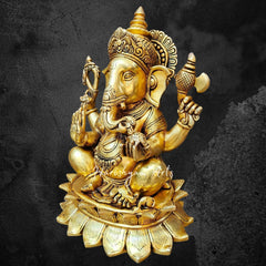 15" Finely Carved Lord Ganesh Brass Statue