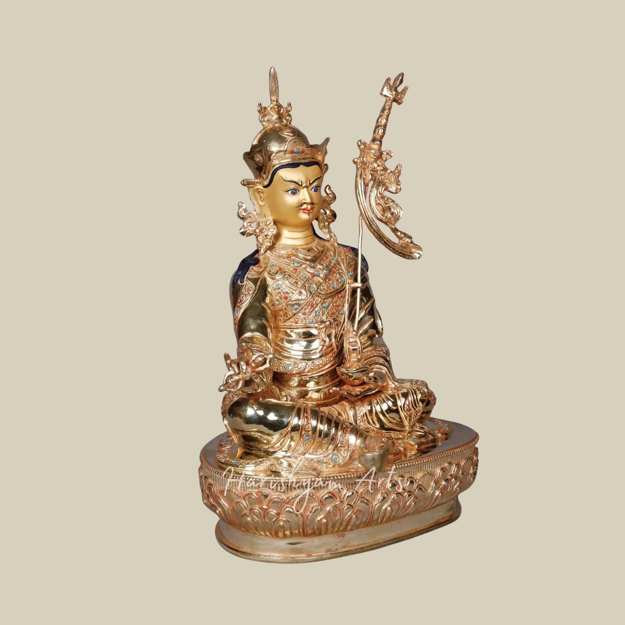 15" Guru Padmasambhava Tibetan Buddhist Deity Copper Gold Plated Statue