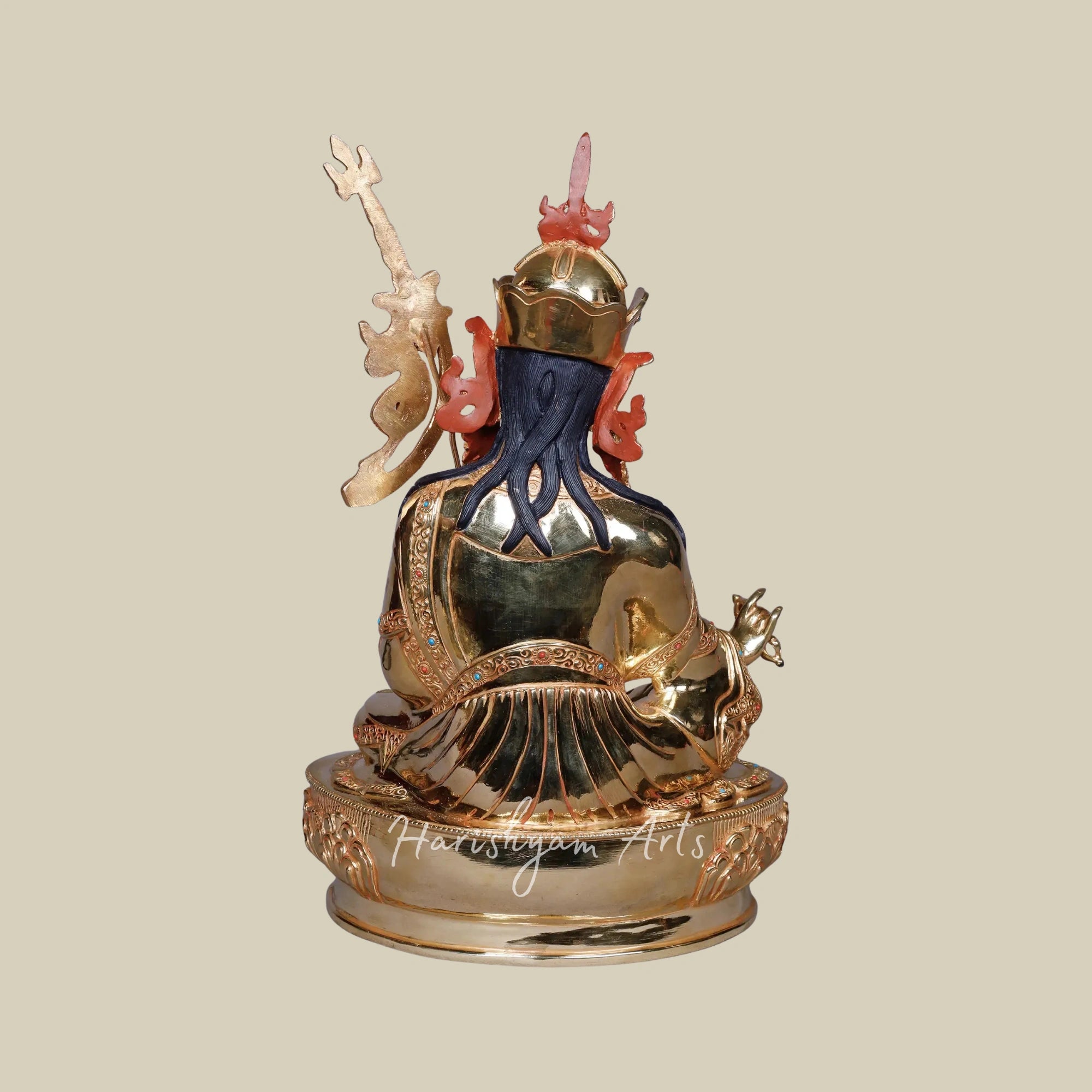 15" Guru Padmasambhava Tibetan Buddhist Deity Copper Gold Plated Statue