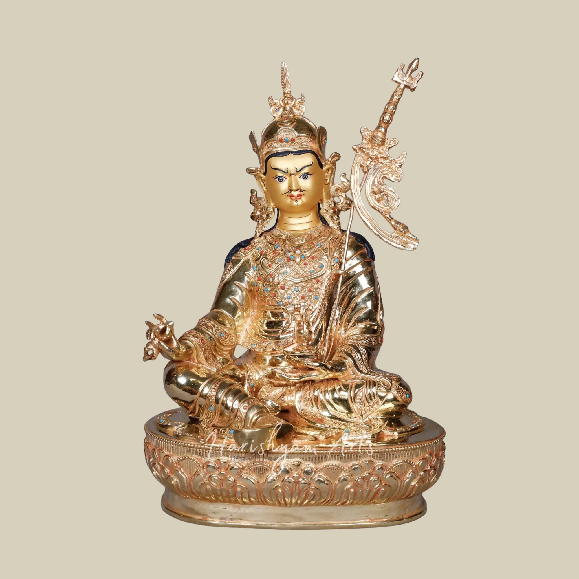 15" Guru Padmasambhava Tibetan Buddhist Deity Copper Gold Plated Statue