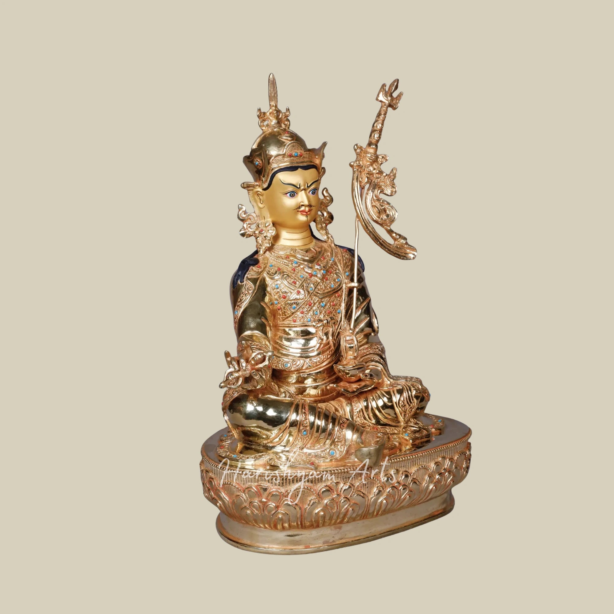 15" Guru Padmasambhava Tibetan Buddhist Deity Copper Gold Plated Statue