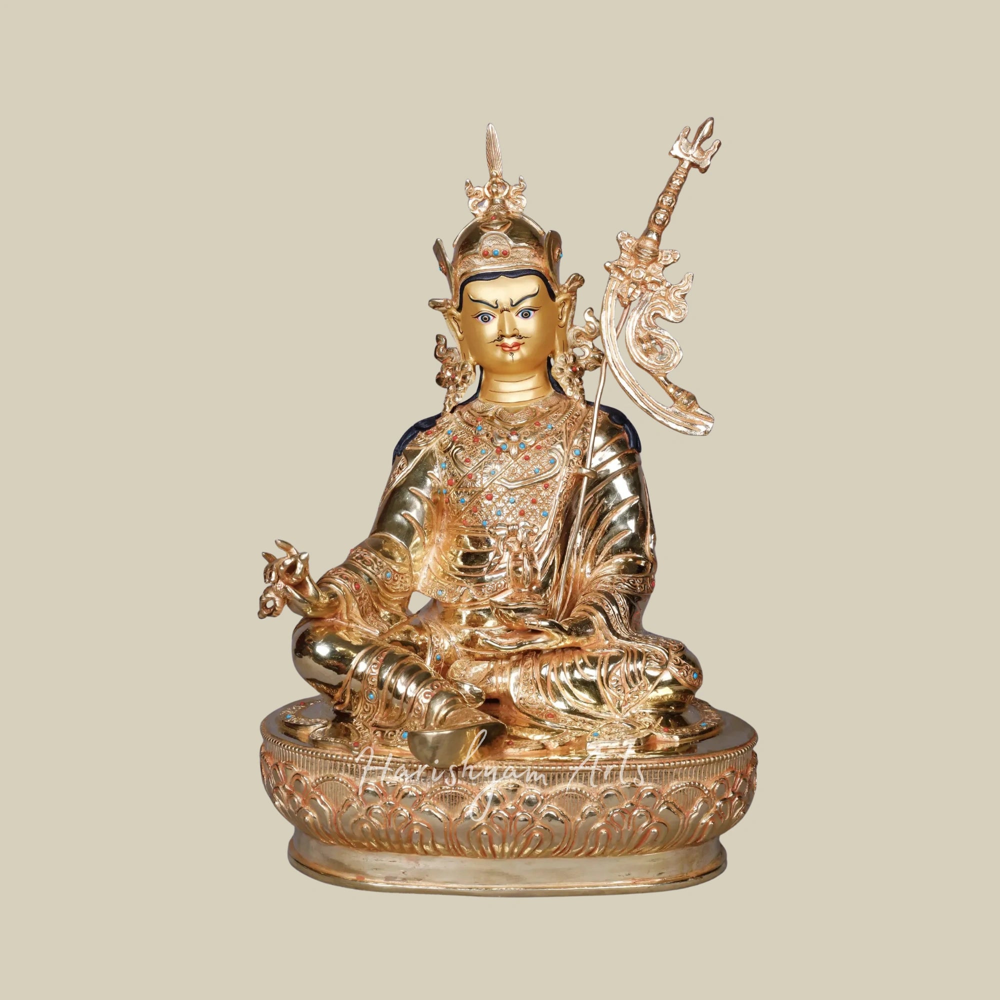 15" Guru Padmasambhava Tibetan Buddhist Deity Copper Gold Plated Statue