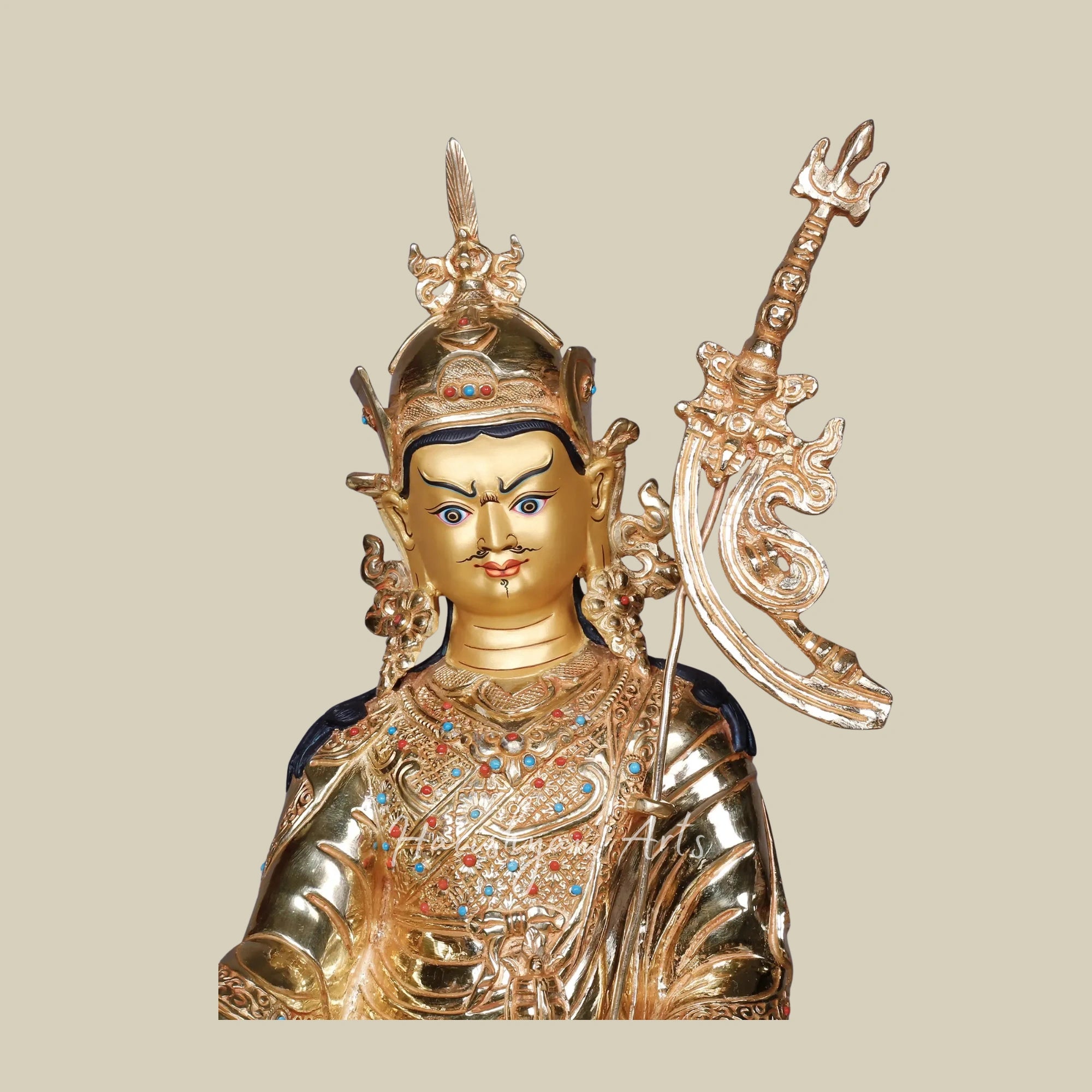 15" Guru Padmasambhava Tibetan Buddhist Deity Copper Gold Plated Statue