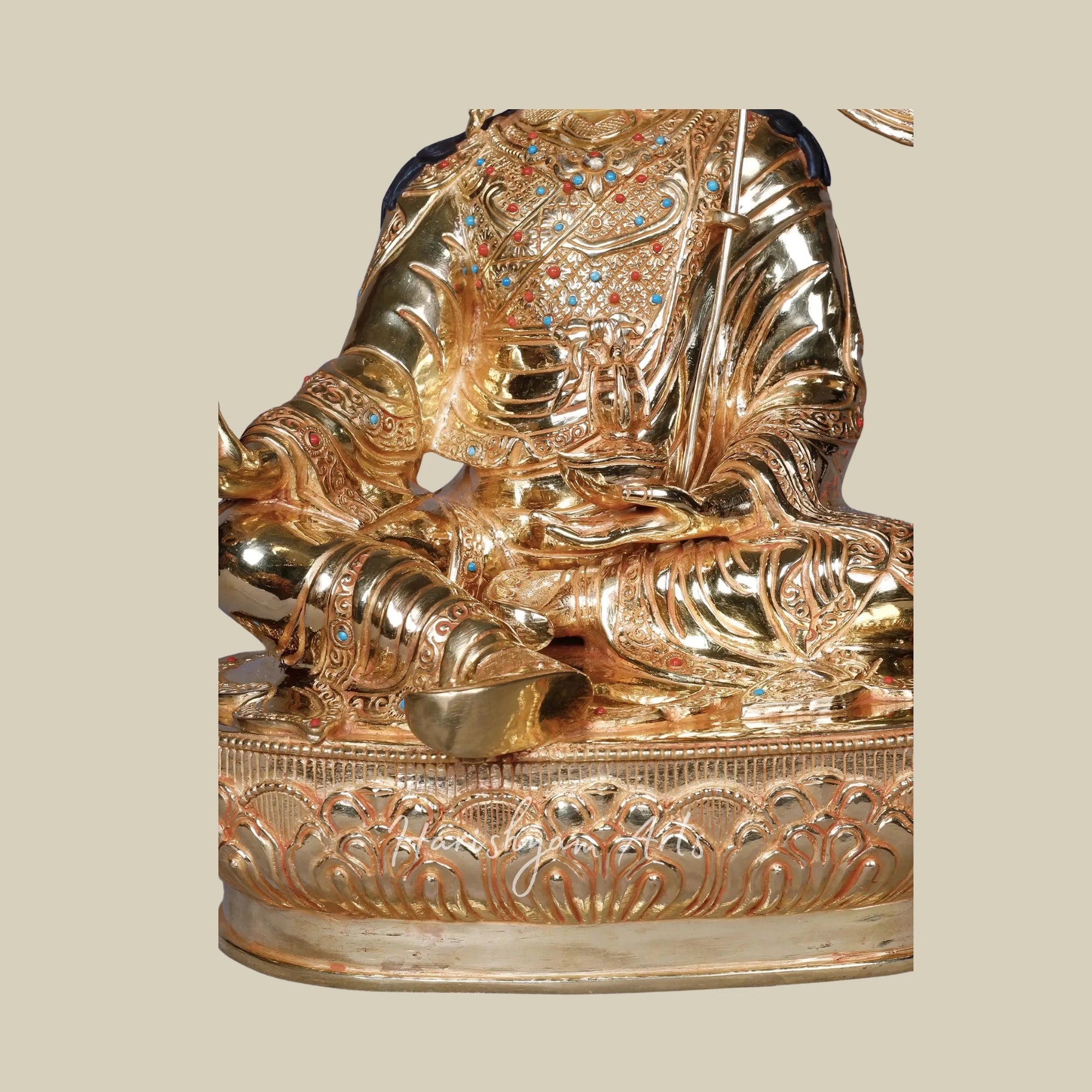 15" Guru Padmasambhava Tibetan Buddhist Deity Copper Gold Plated Statue