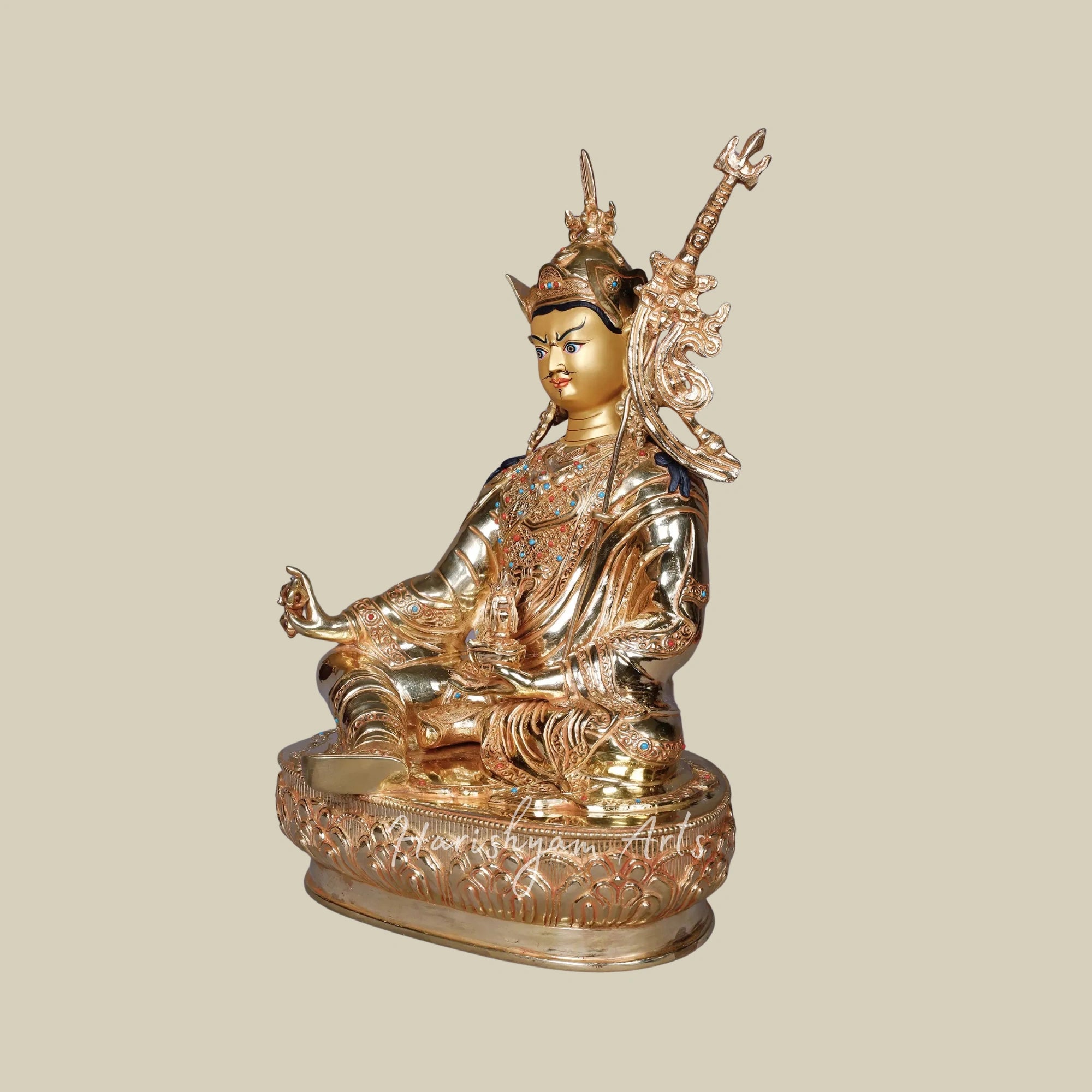 15" Guru Padmasambhava Tibetan Buddhist Deity Copper Gold Plated Statue
