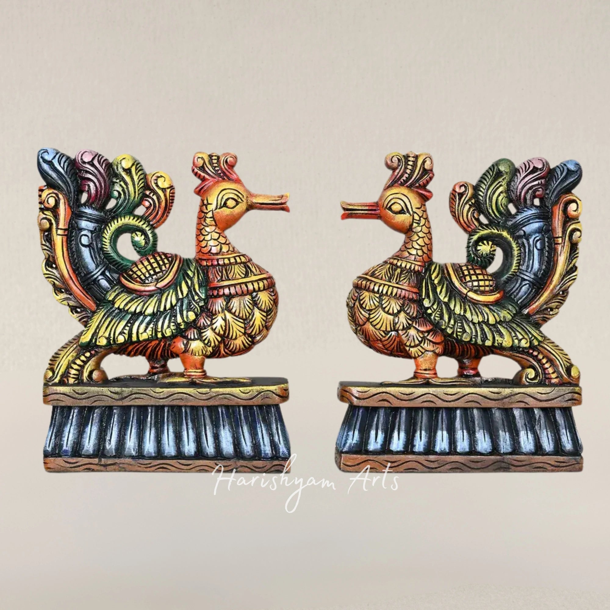 15" Hamsa Bird Duo Wooden Figurines for Elegant Home Display