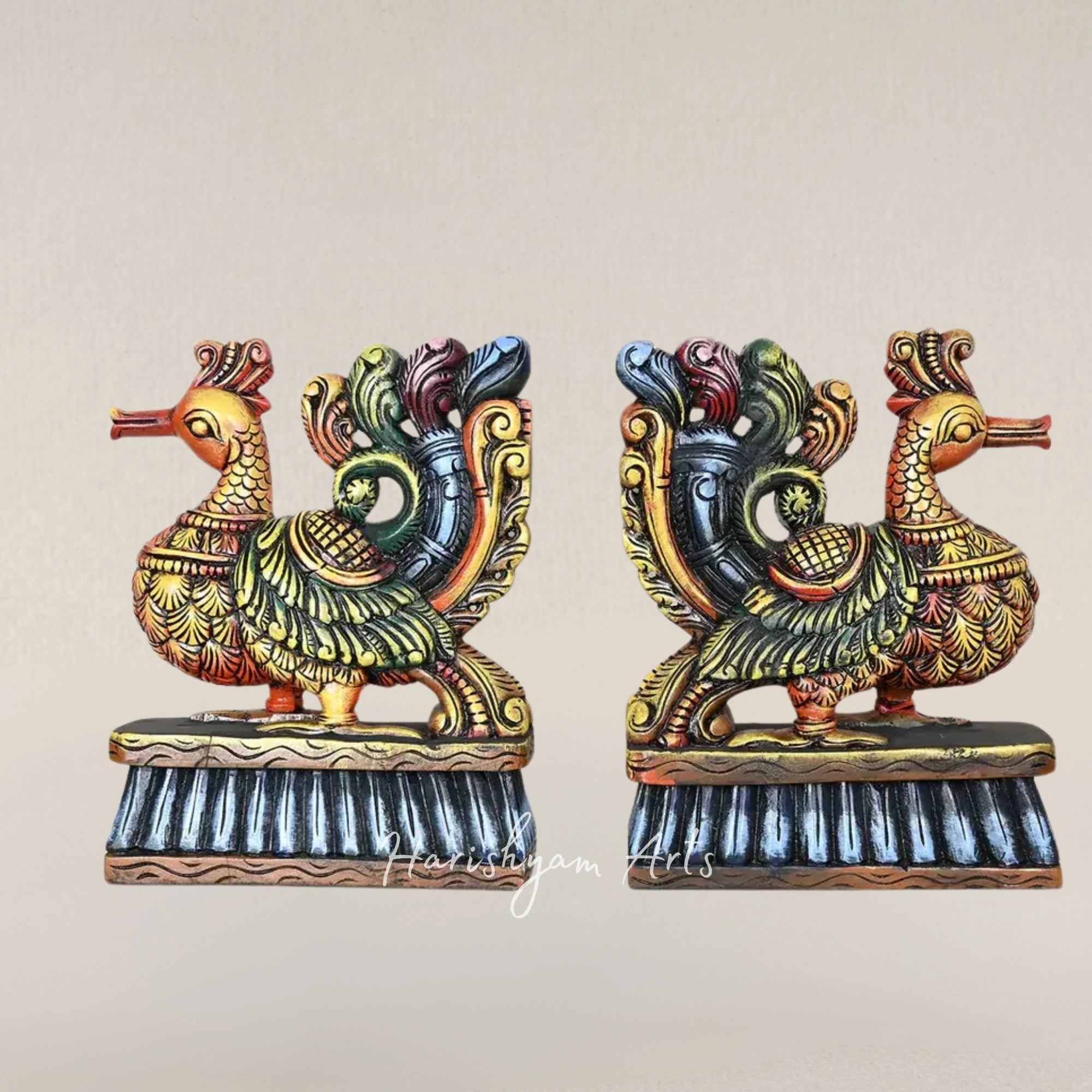15" Hamsa Bird Duo Wooden Figurines for Elegant Home Display