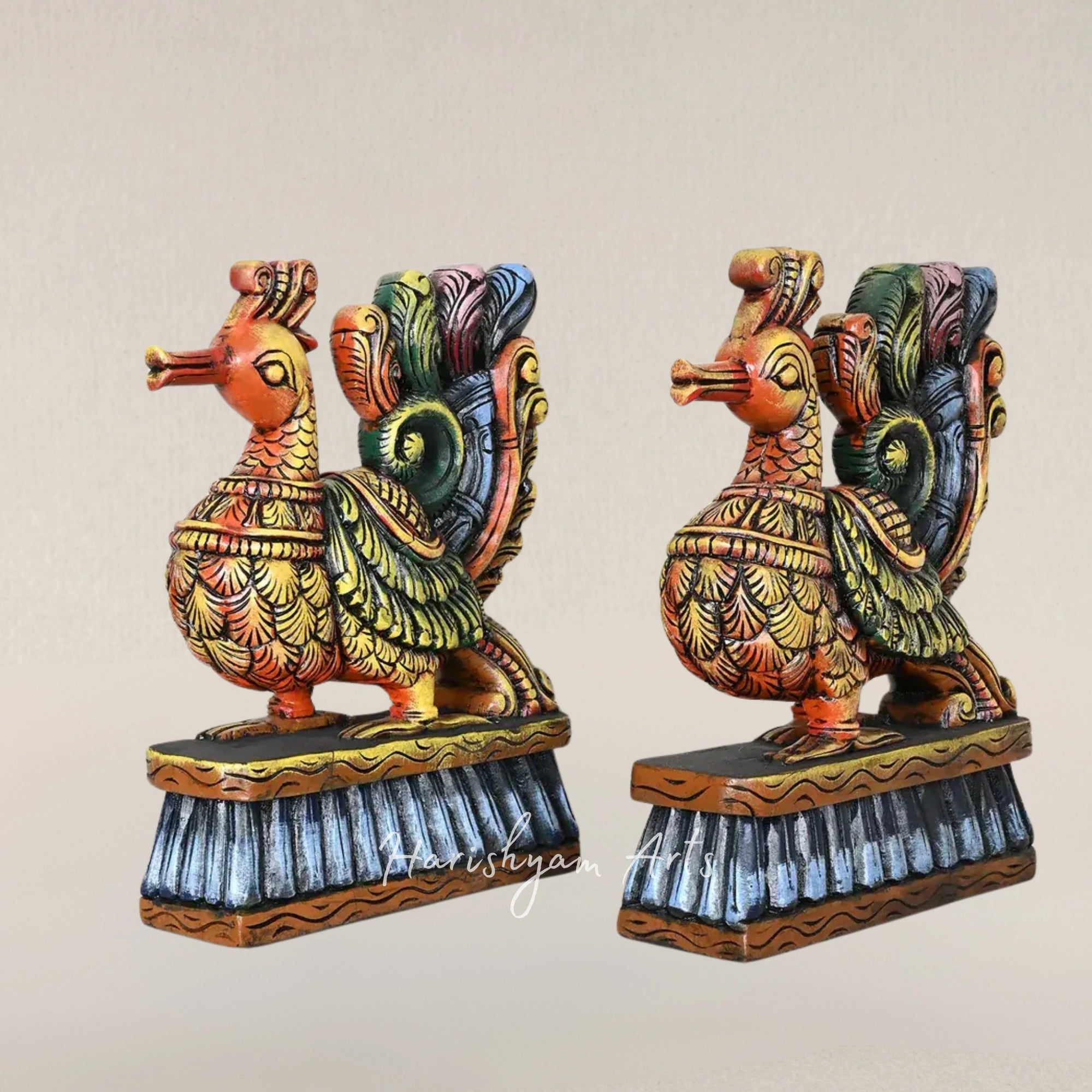 15" Hamsa Bird Duo Wooden Figurines for Elegant Home Display