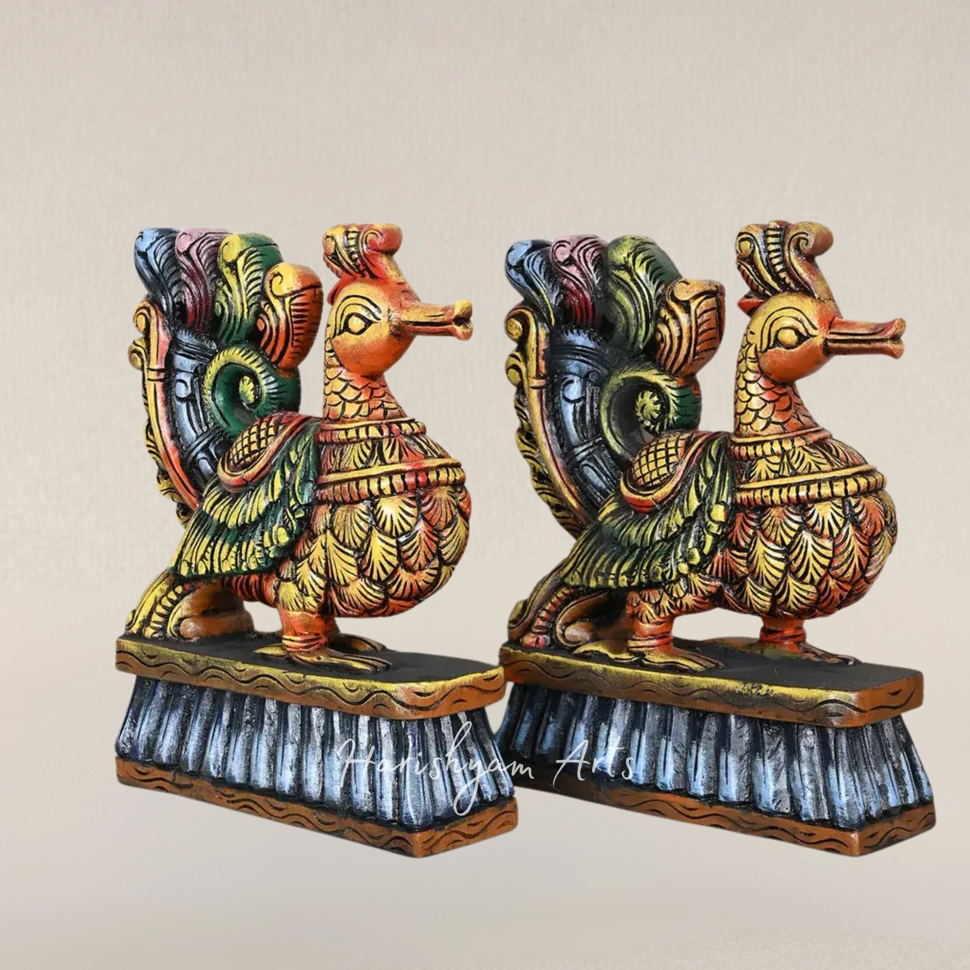15" Hamsa Bird Duo Wooden Figurines for Elegant Home Display