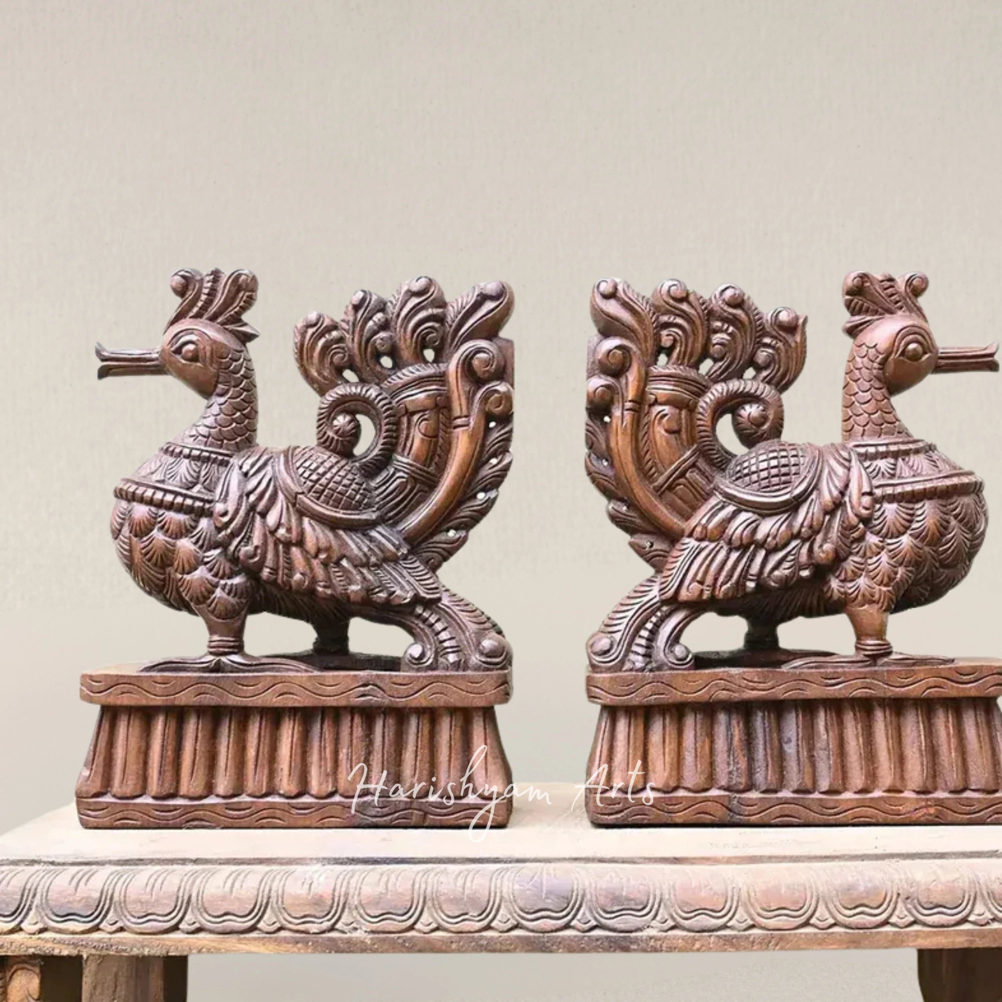 15" Handcrafted Hamsa Bird Pair Wooden Decor Set for Living Spaces