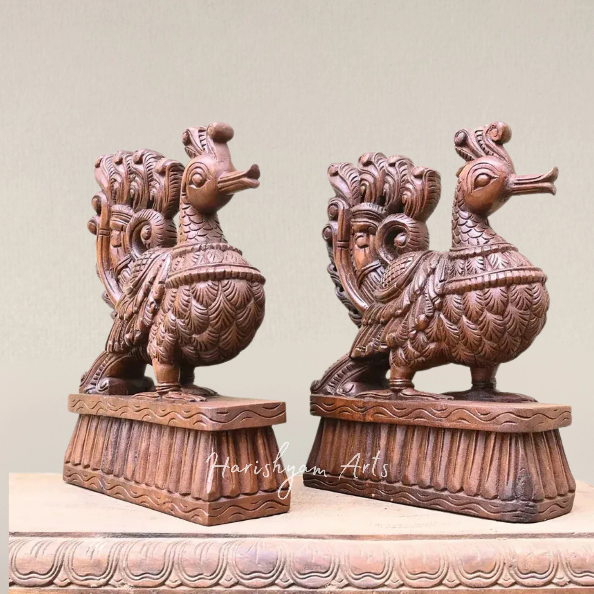 15" Handcrafted Hamsa Bird Pair Wooden Decor Set for Living Spaces