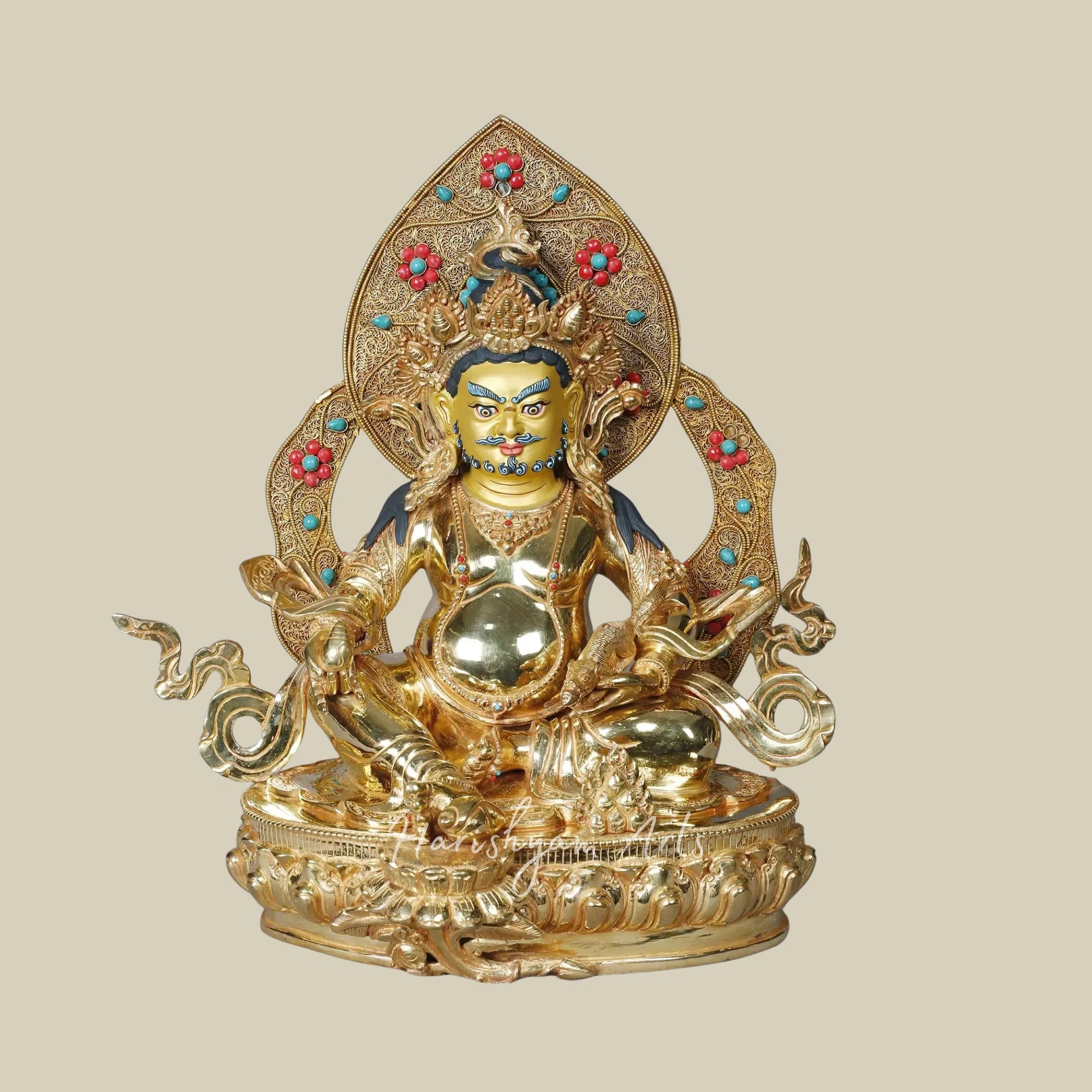 15" Kubera with Mongoose Copper Figurine Gold Plated Finish