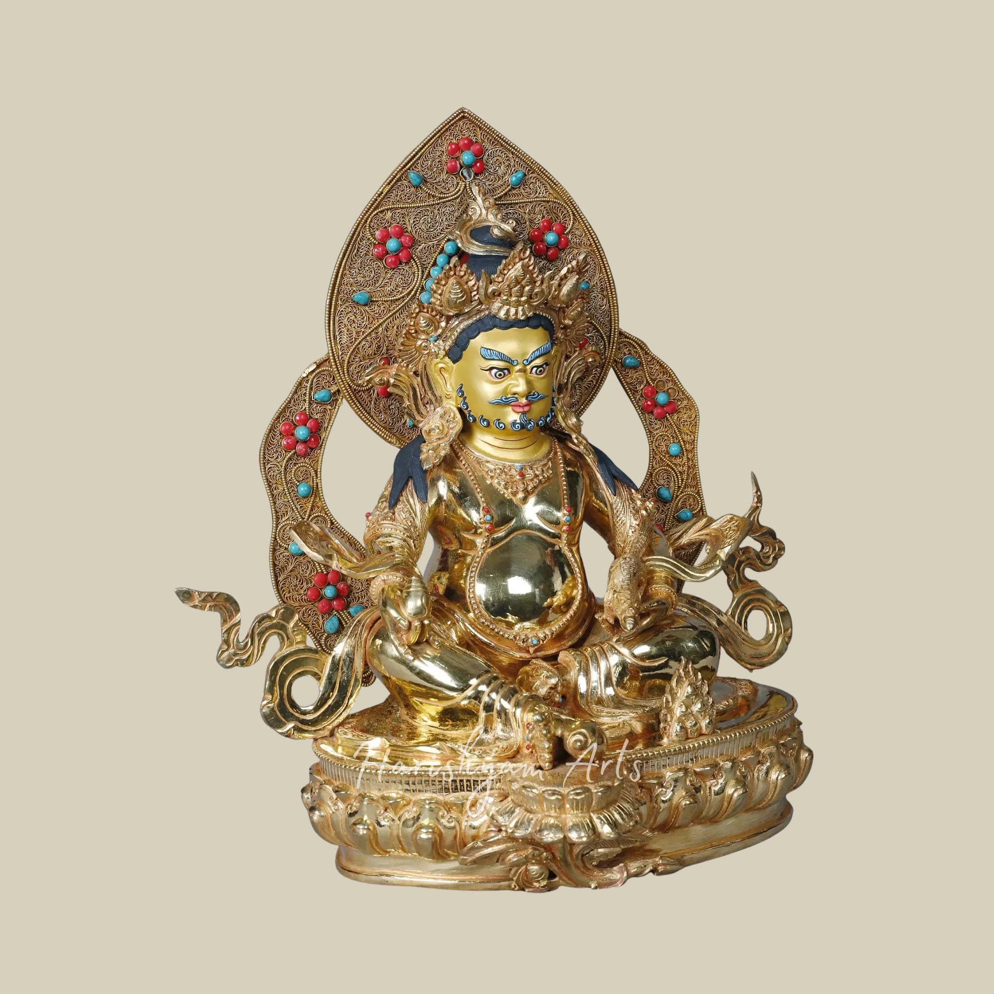 15" Kubera with Mongoose Copper Figurine Gold Plated Finish