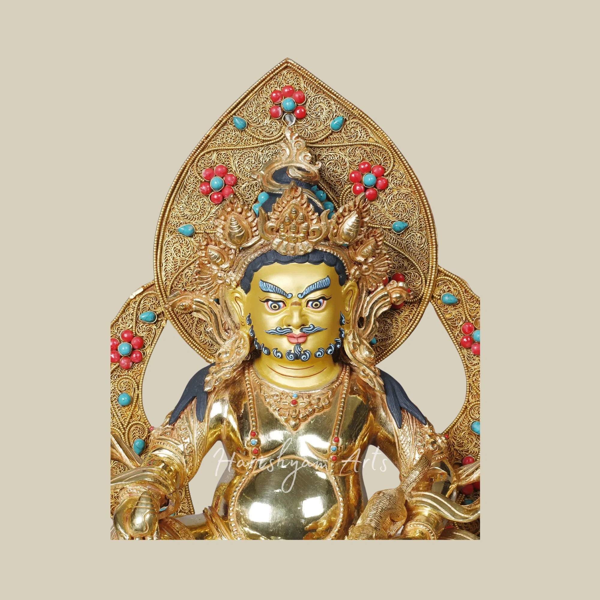 15" Kubera with Mongoose Copper Figurine Gold Plated Finish