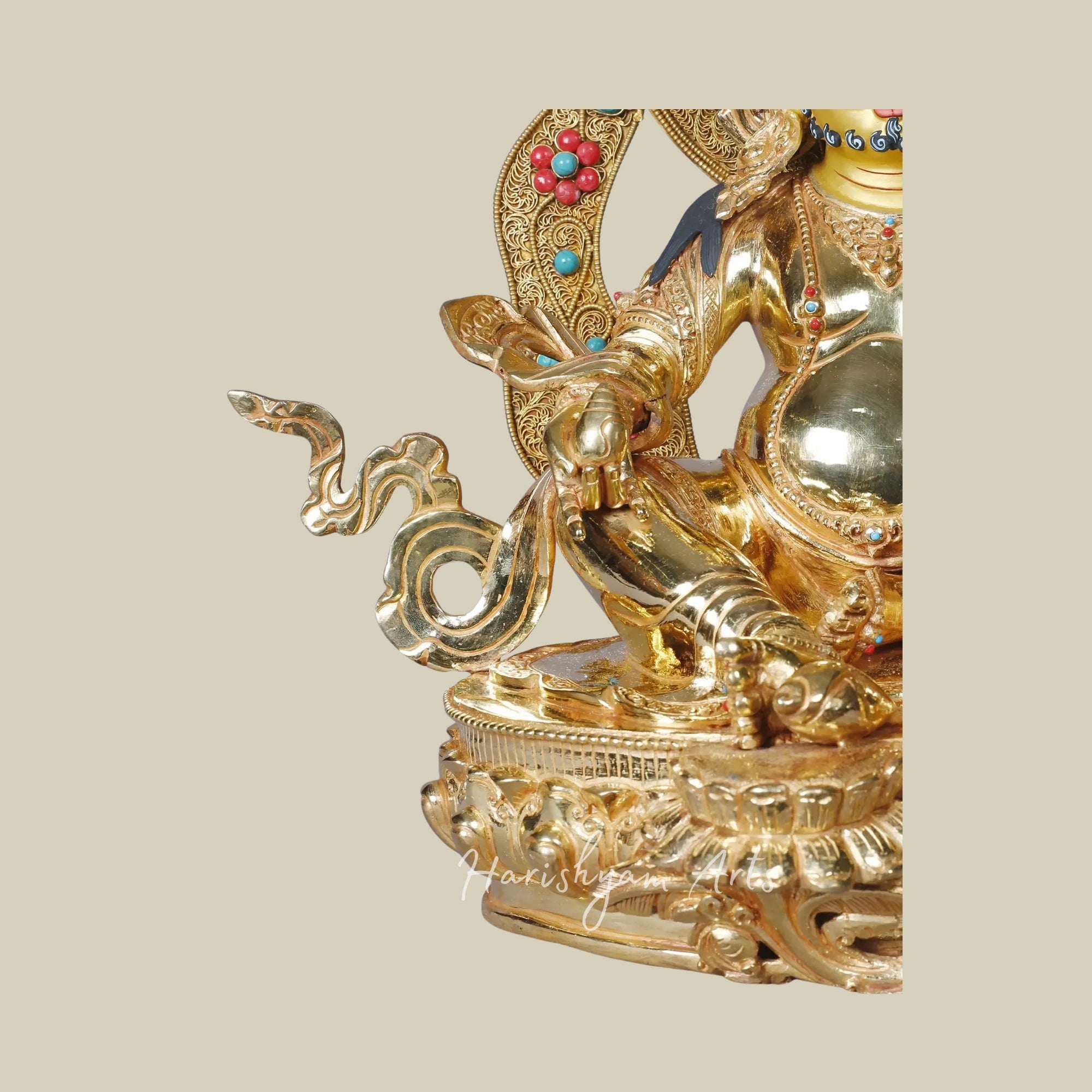 15" Kubera with Mongoose Copper Figurine Gold Plated Finish