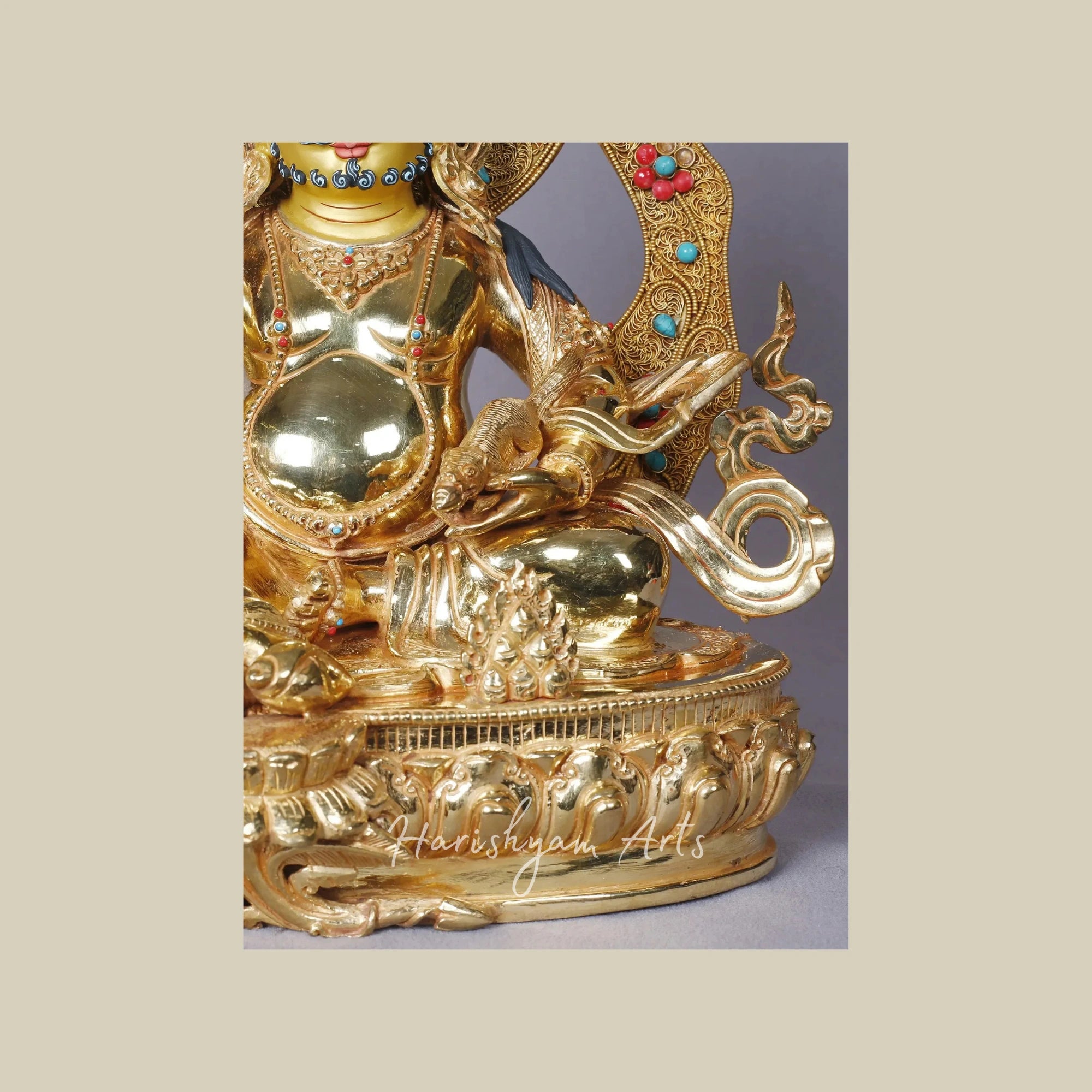 15" Kubera with Mongoose Copper Figurine Gold Plated Finish