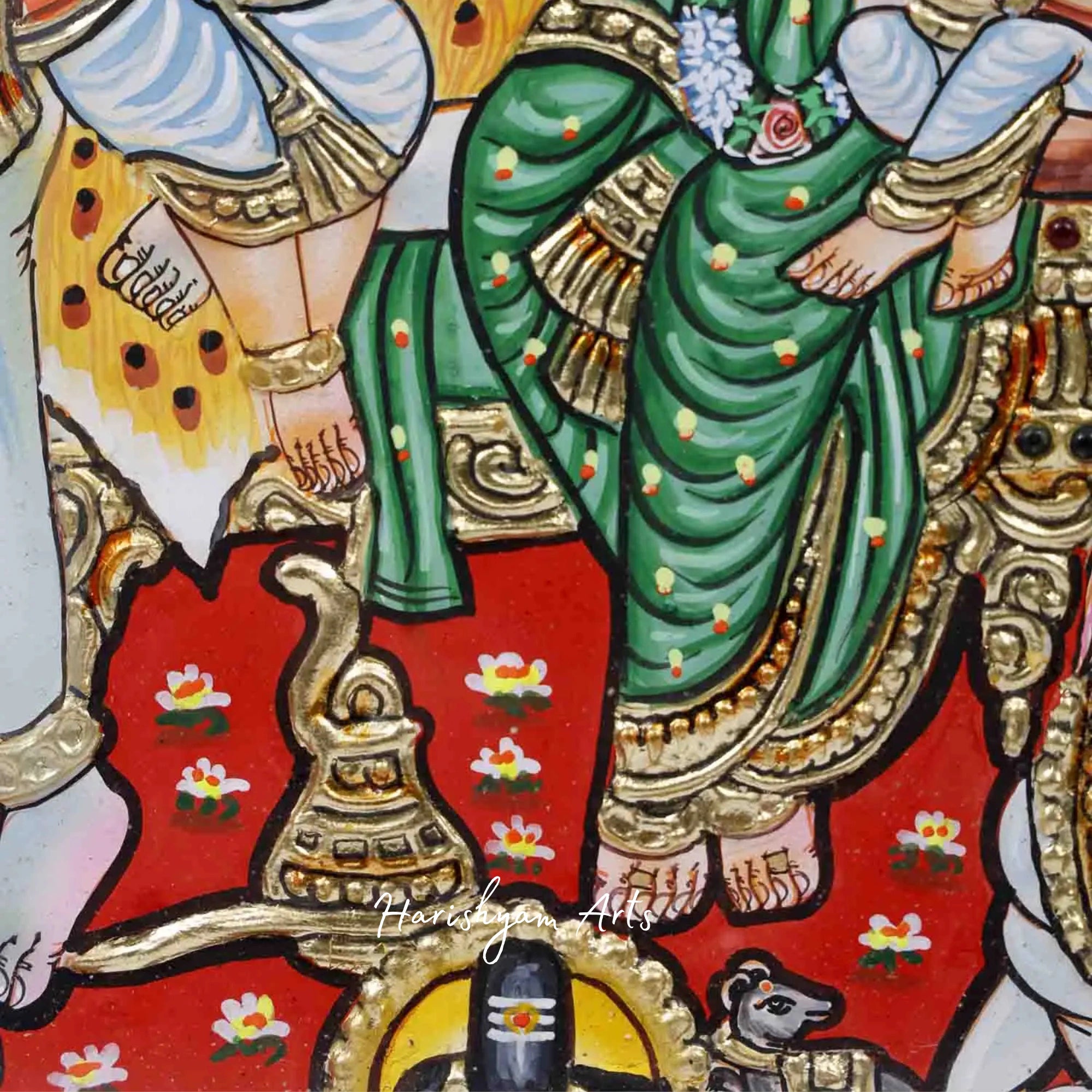 15" Lord Shiva Family Tanjore Painting in a Decorative Framed Design