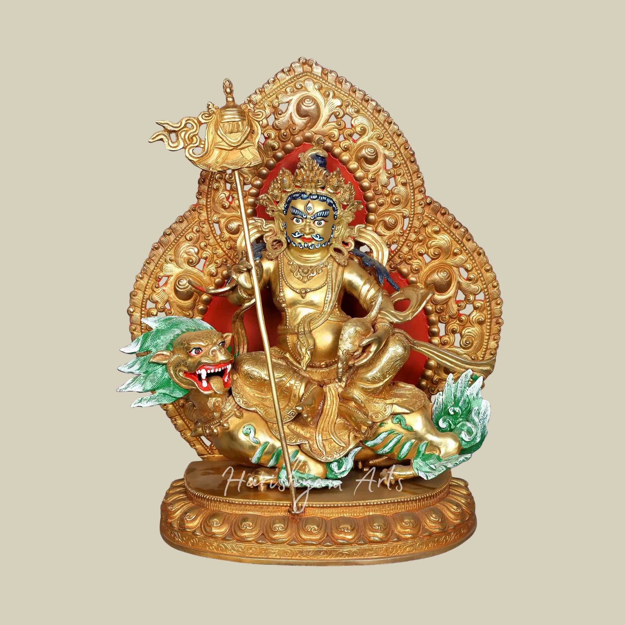 15" Nepal Origin Kubera Wealth Guardian Statue in Pure Copper