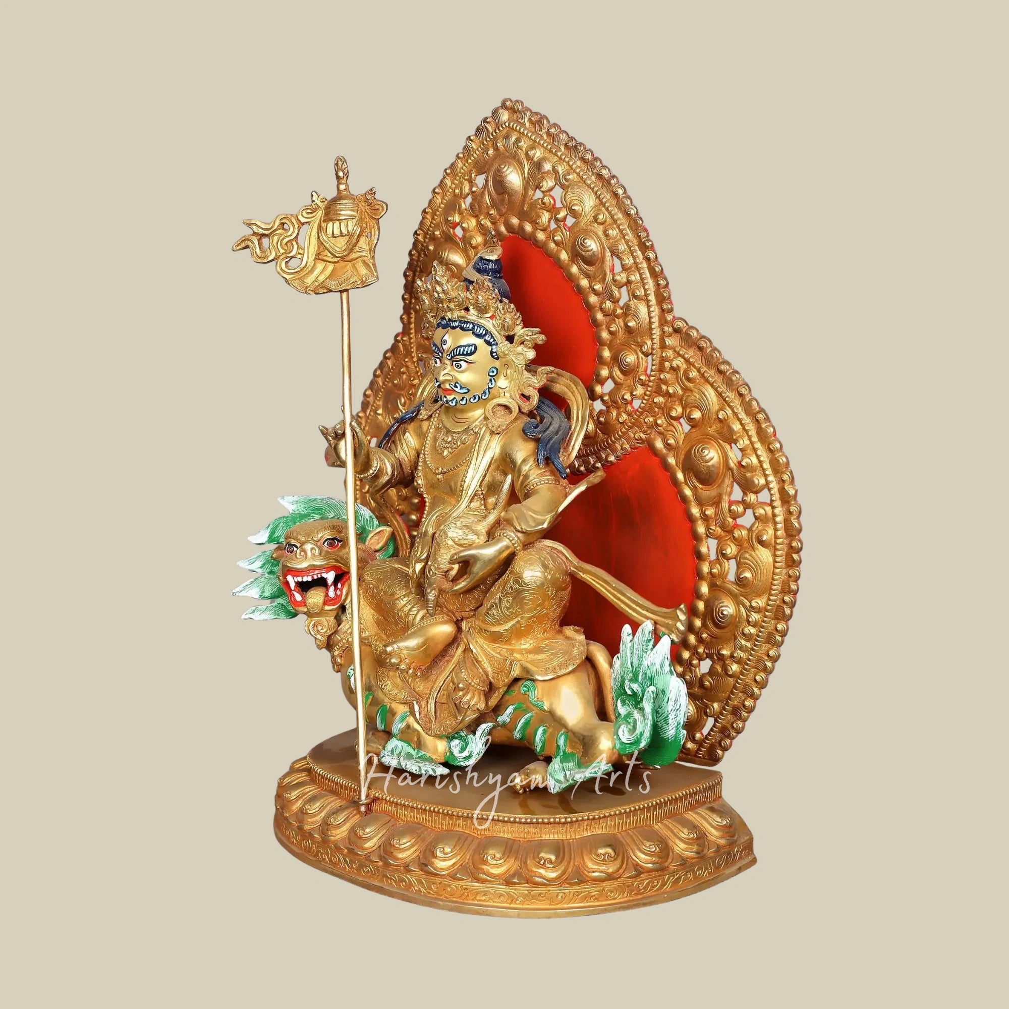 15" Nepal Origin Kubera Wealth Guardian Statue in Pure Copper