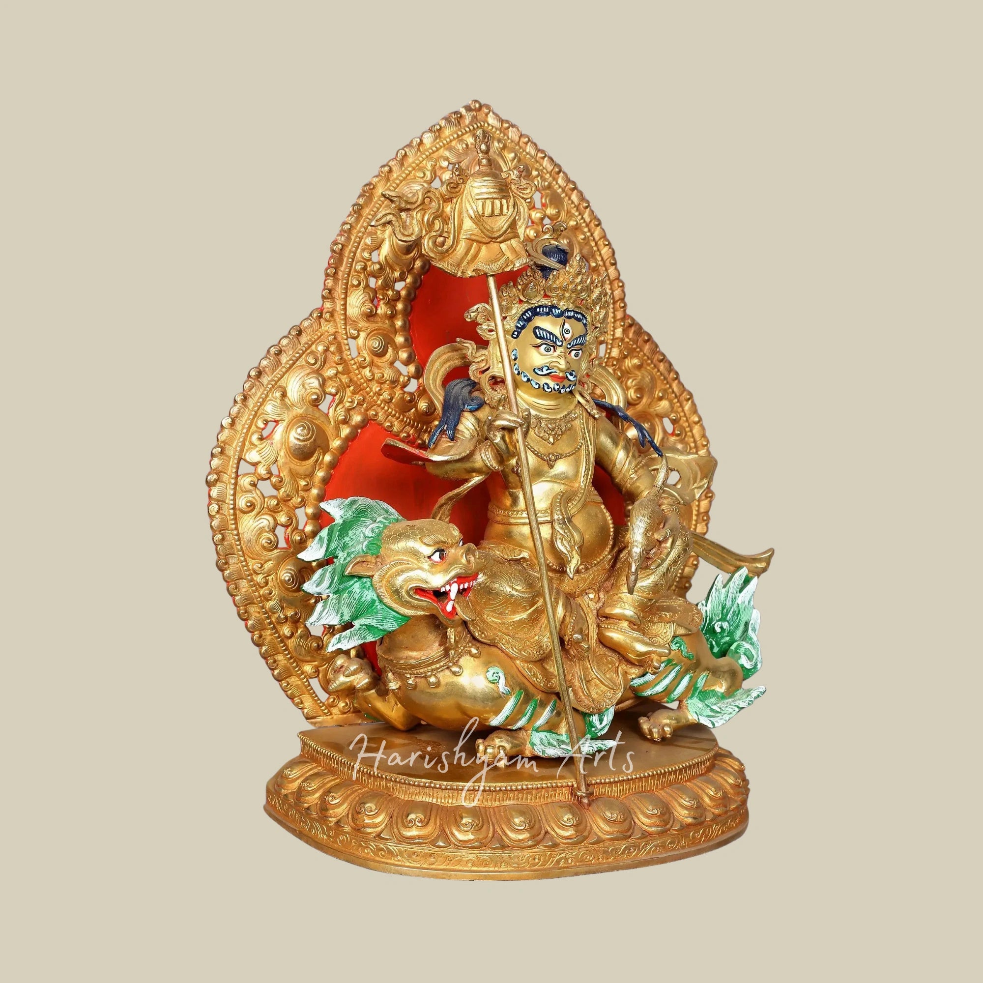 15" Nepal Origin Kubera Wealth Guardian Statue in Pure Copper