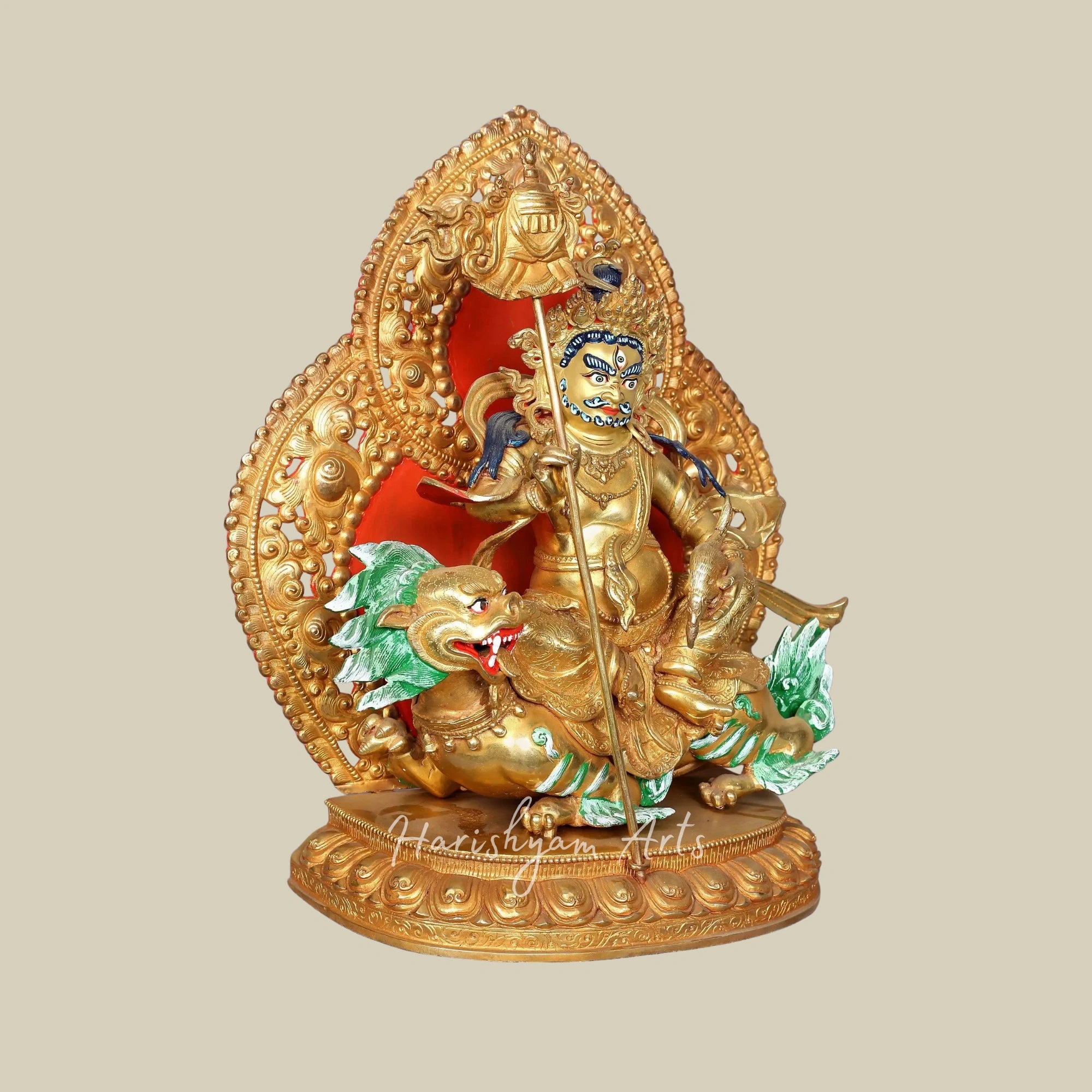 15" Nepal Origin Kubera Wealth Guardian Statue in Pure Copper