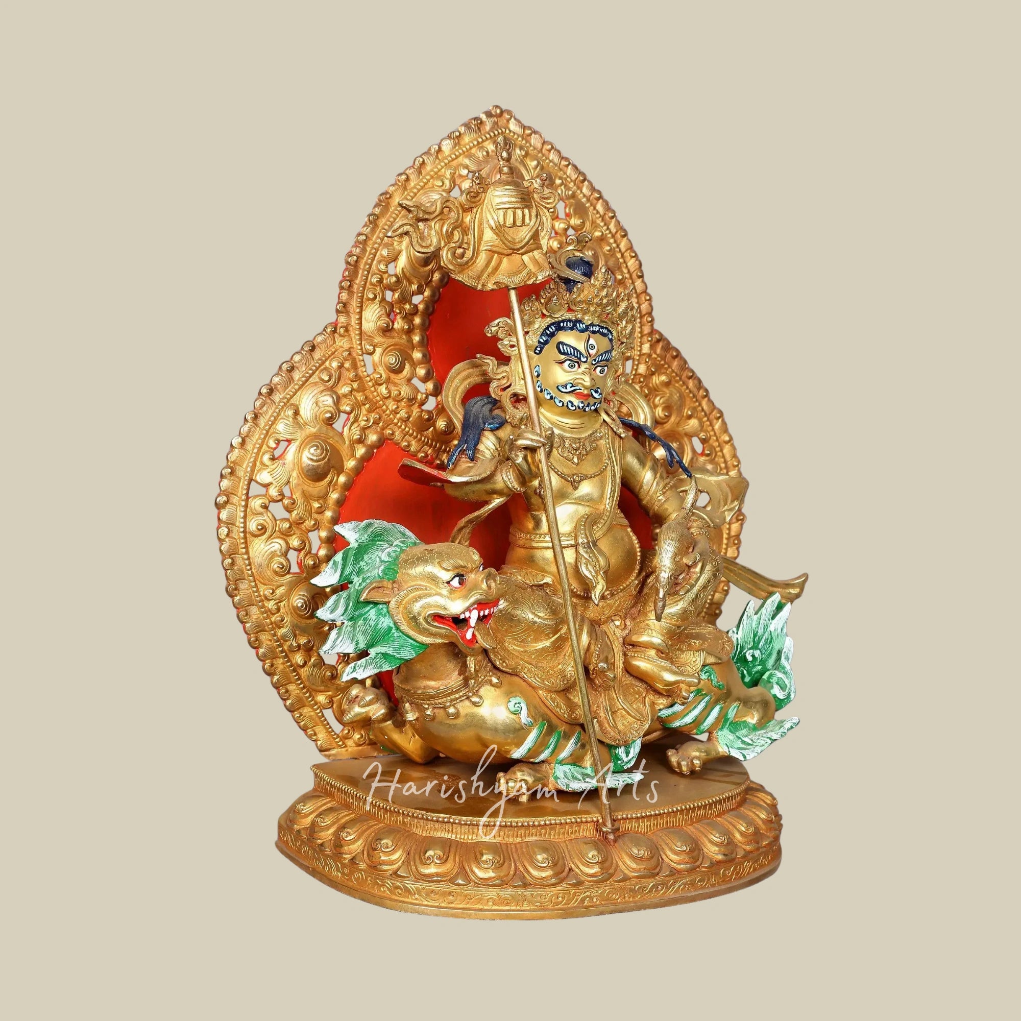 15" Nepal Origin Kubera Wealth Guardian Statue in Pure Copper