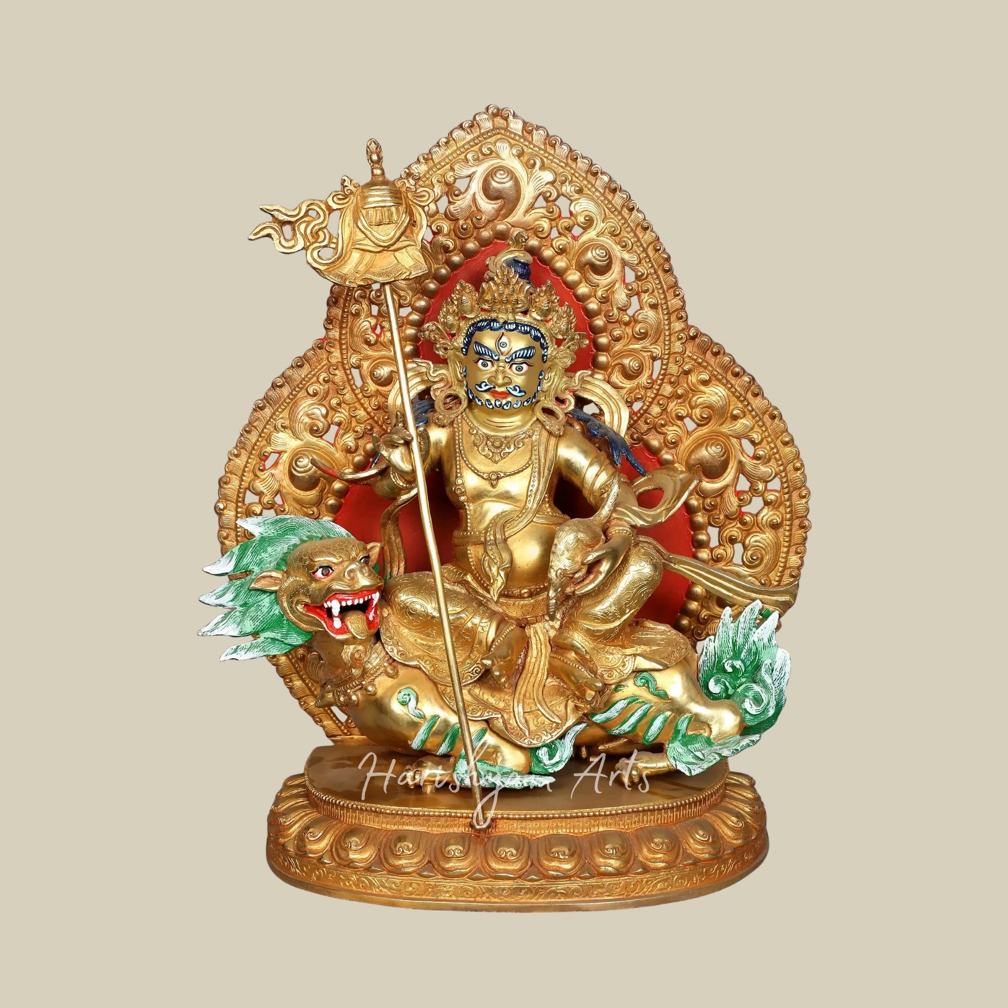 15" Nepal Origin Kubera Wealth Guardian Statue in Pure Copper