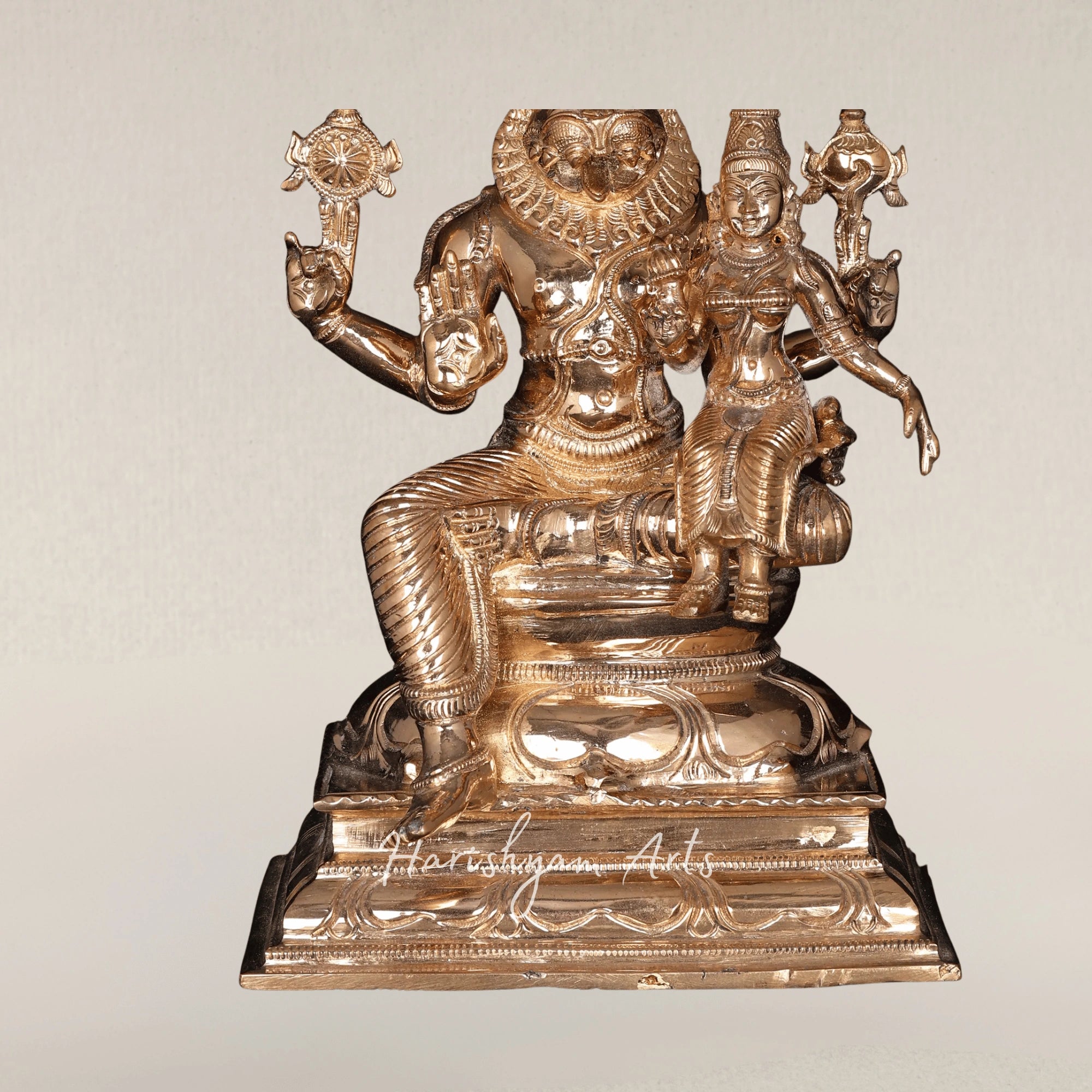 15" Seated Lakshmi Narasimha Swamy Bronze Blessing Form Sculpture