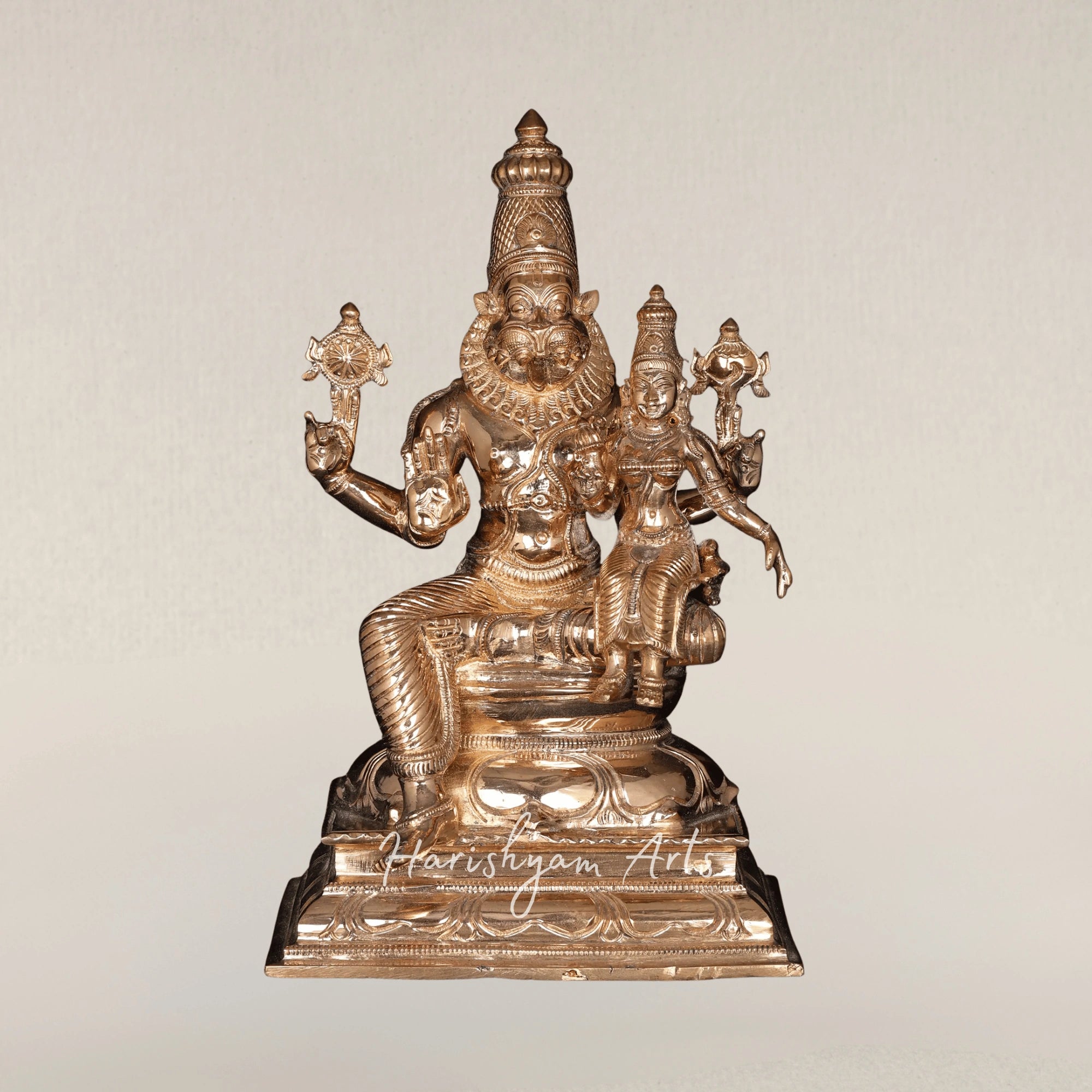15" Seated Lakshmi Narasimha Swamy Bronze Blessing Form Sculpture
