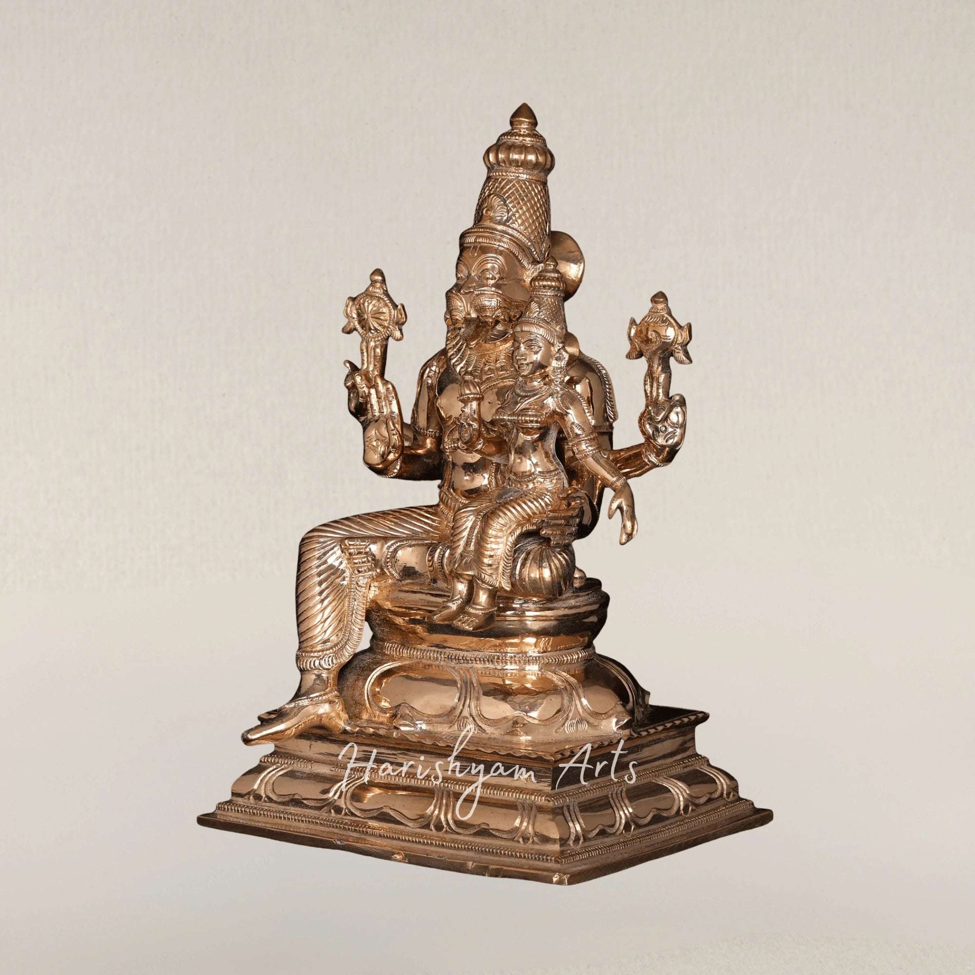 15" Seated Lakshmi Narasimha Swamy Bronze Blessing Form Sculpture