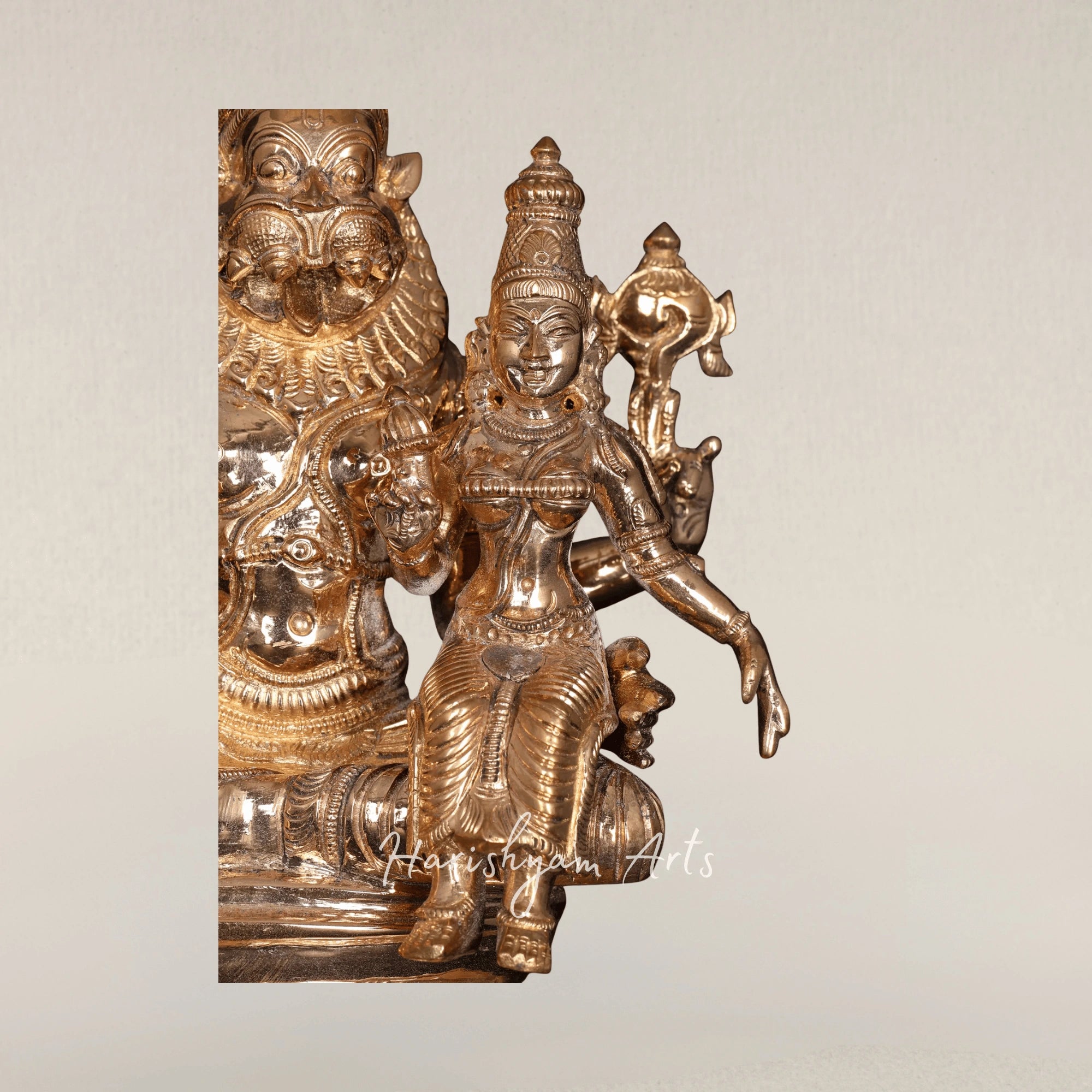 15" Seated Lakshmi Narasimha Swamy Bronze Blessing Form Sculpture