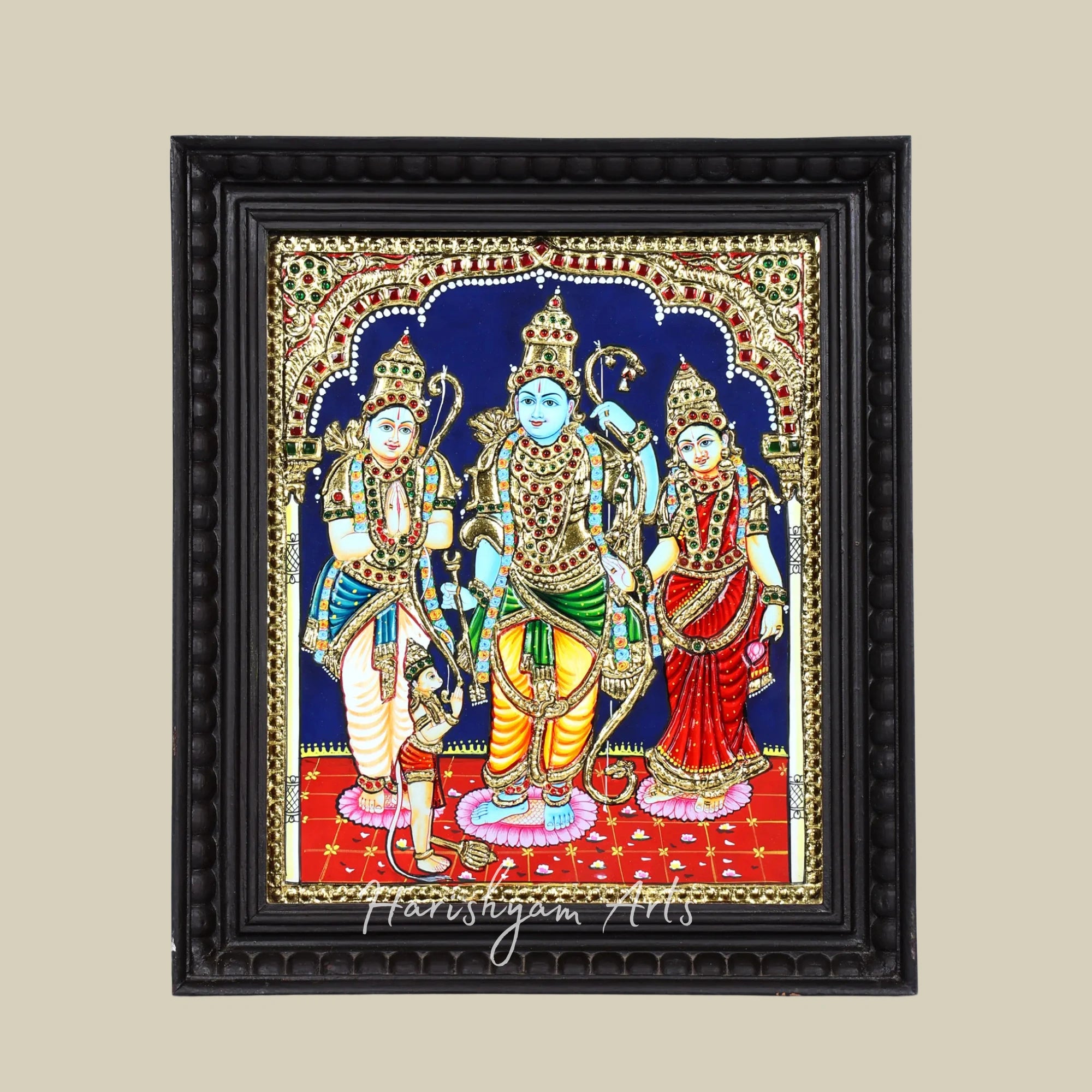 15" Shri Ram Darbar Tanjore Painting in a Premium Wooden Frame for Traditional Decor