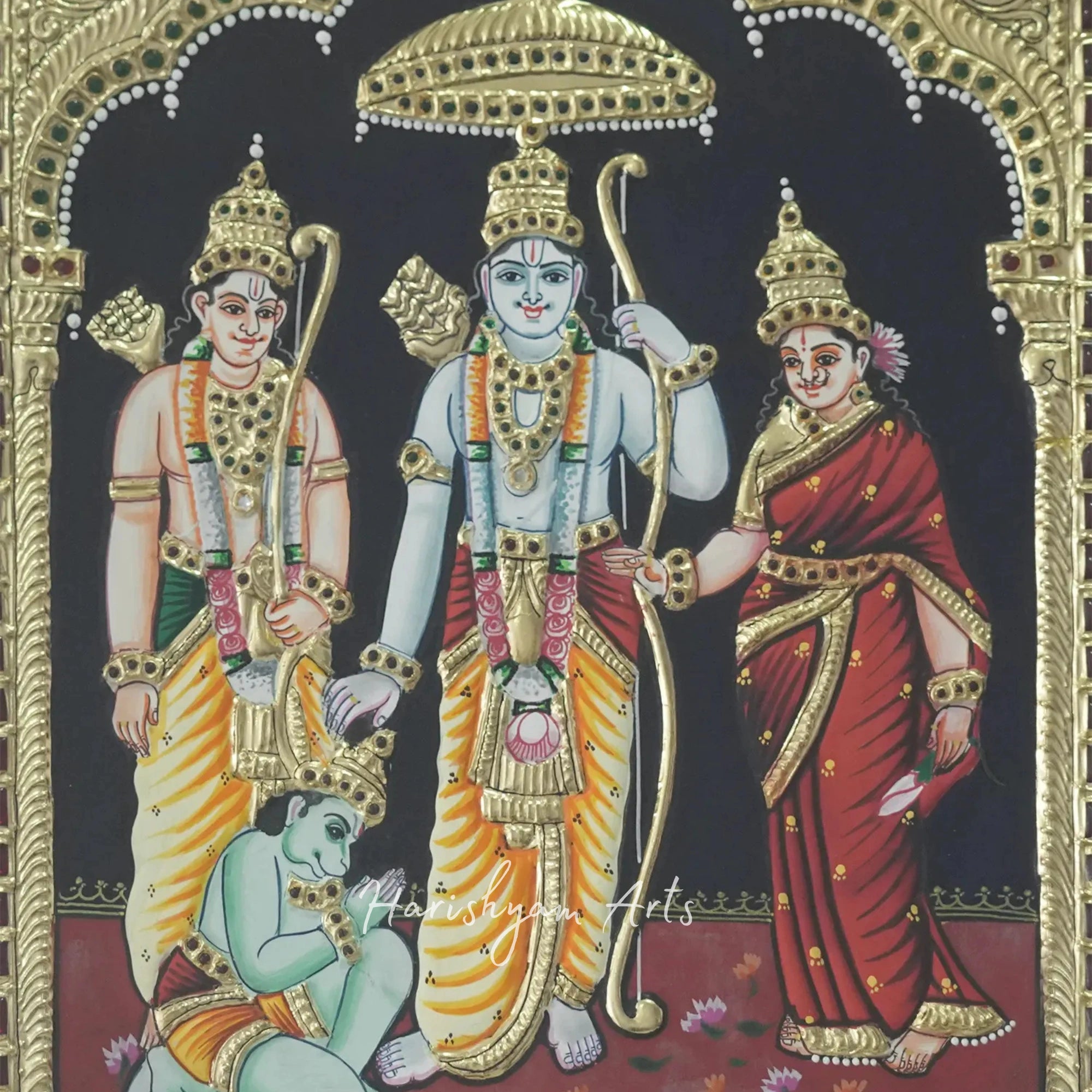 15" Shri Ram Darbar Tanjore Painting with a Premium Wooden Frame