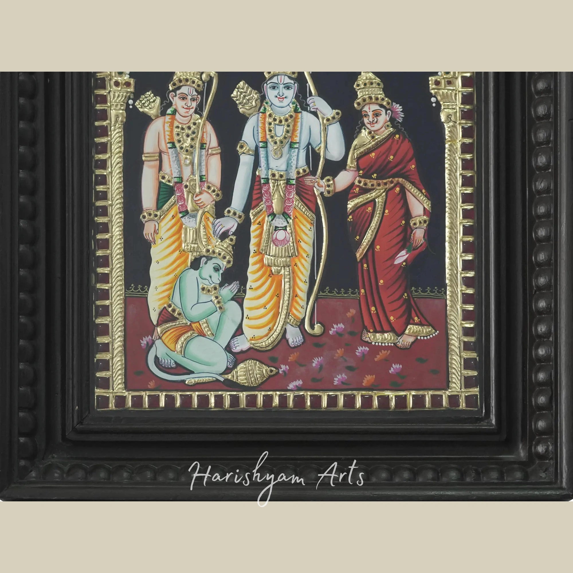 15" Shri Ram Darbar Tanjore Painting with a Premium Wooden Frame