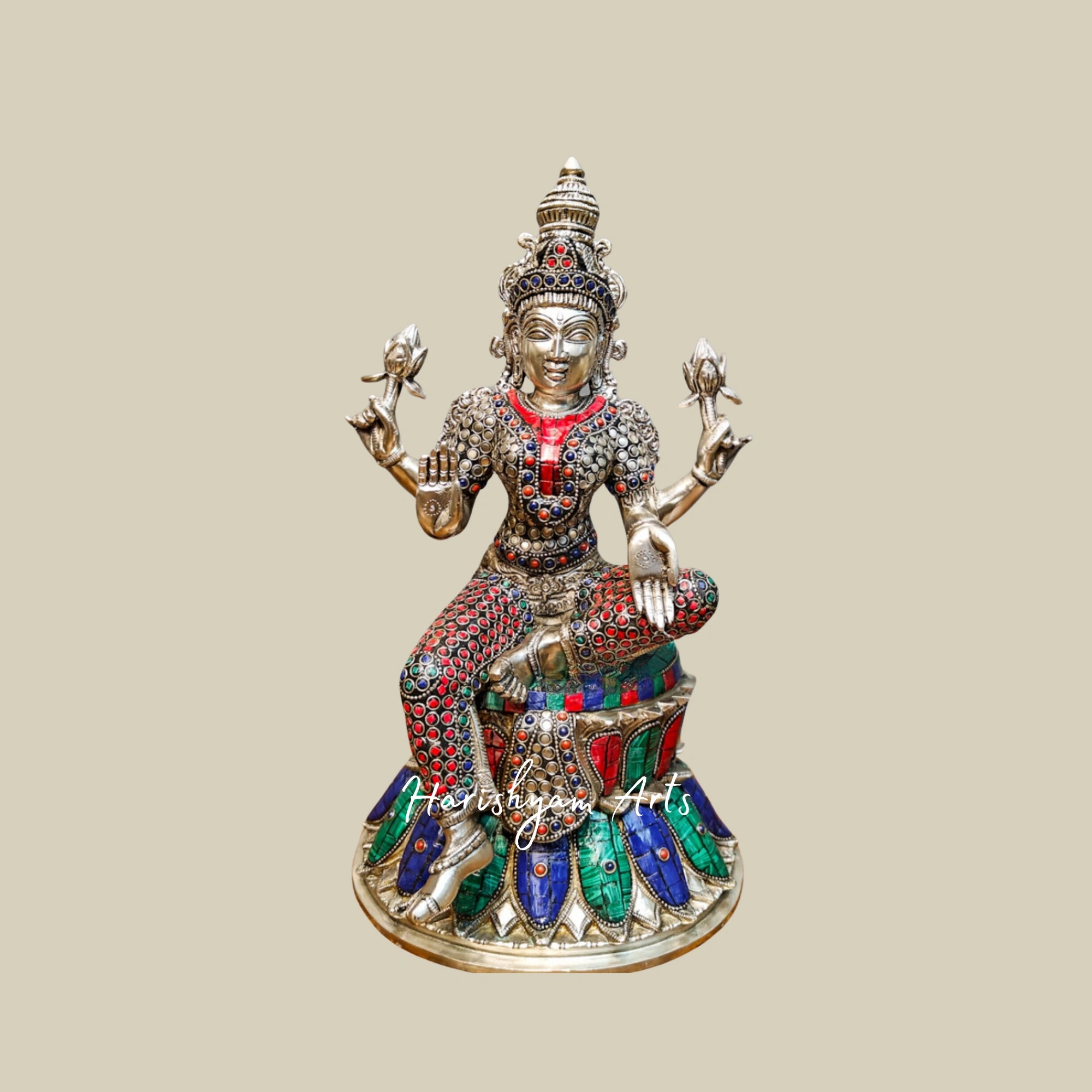 15" Silver-Plated Brass Statues of Ganesha, Lakshmi, and Saraswati for Home Temples1