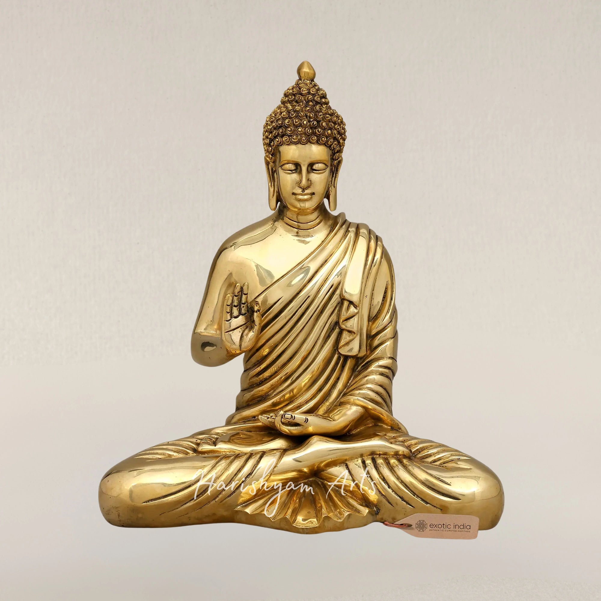 15" Sitting Lord Buddha Brass Statue in Blessing Gesture for Spiritual Spaces
