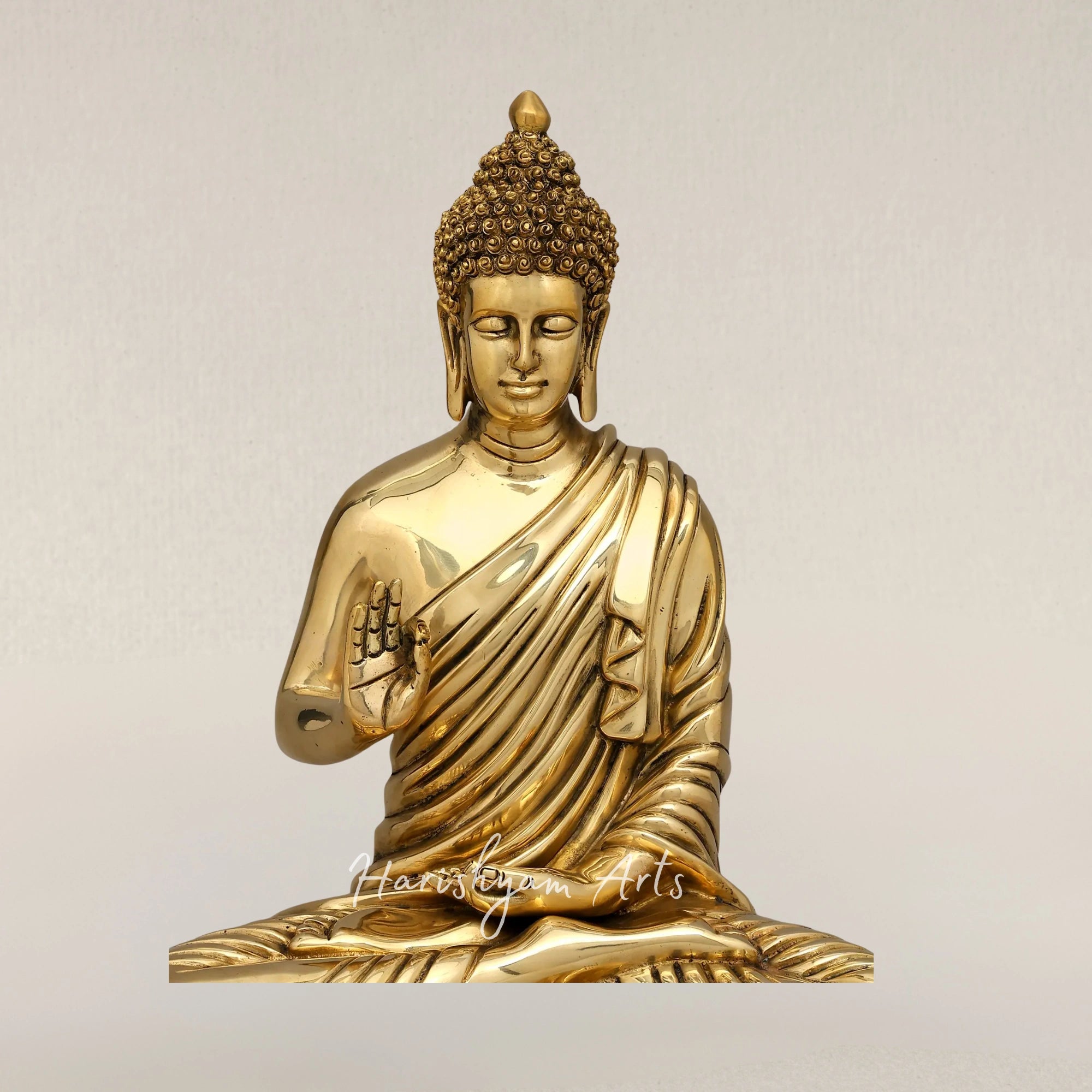 15" Sitting Lord Buddha Brass Statue in Blessing Gesture for Spiritual Spaces