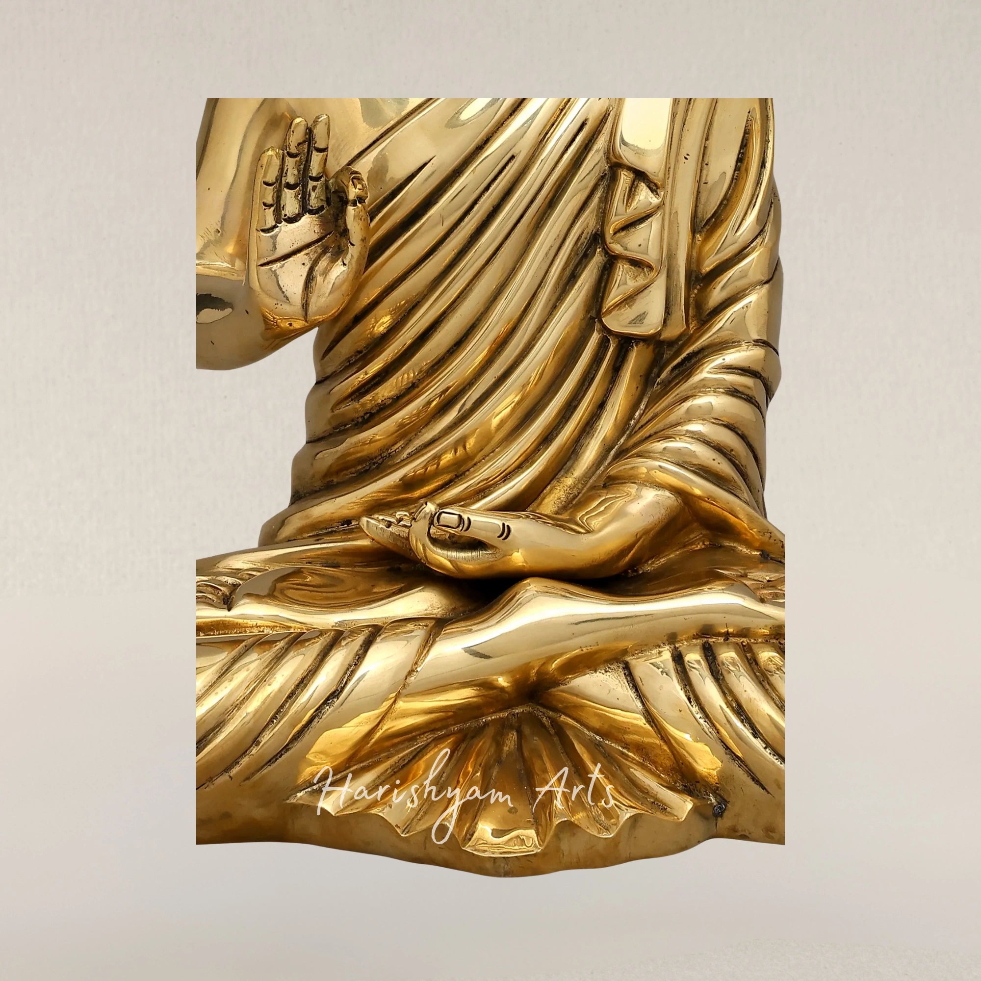15" Sitting Lord Buddha Brass Statue in Blessing Gesture for Spiritual Spaces