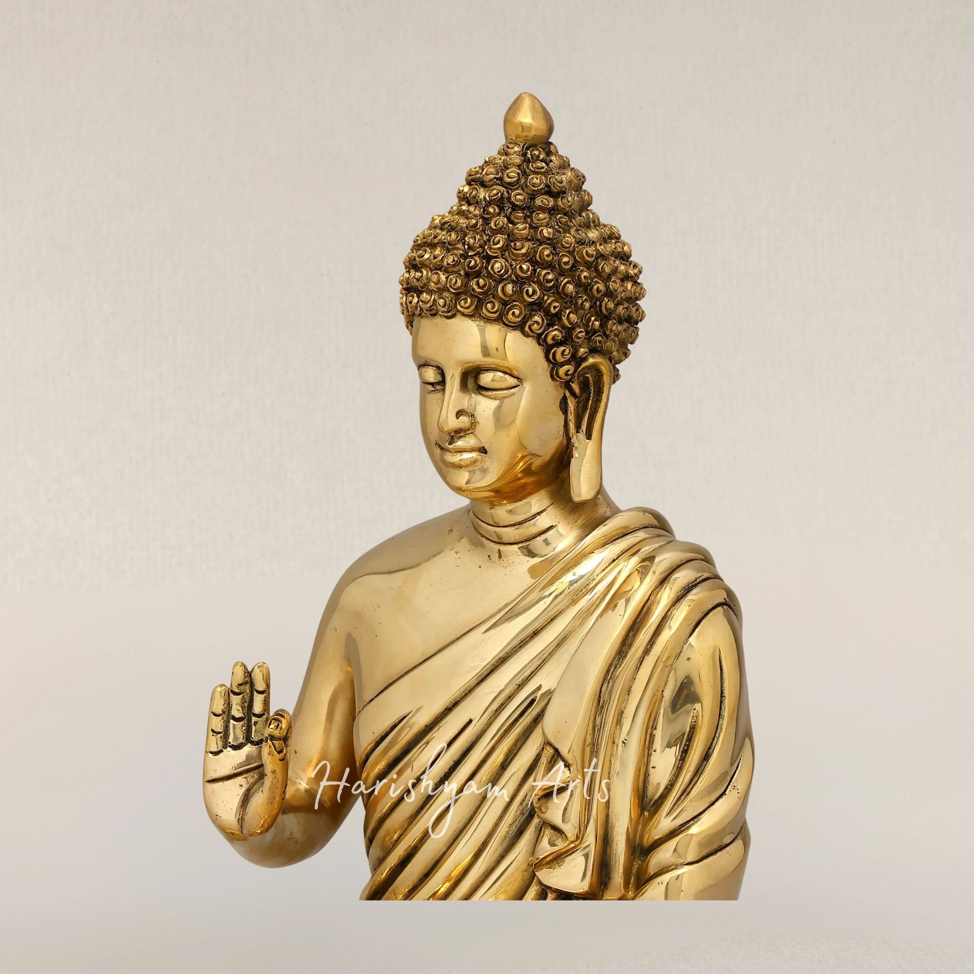 15" Sitting Lord Buddha Brass Statue in Blessing Gesture for Spiritual Spaces